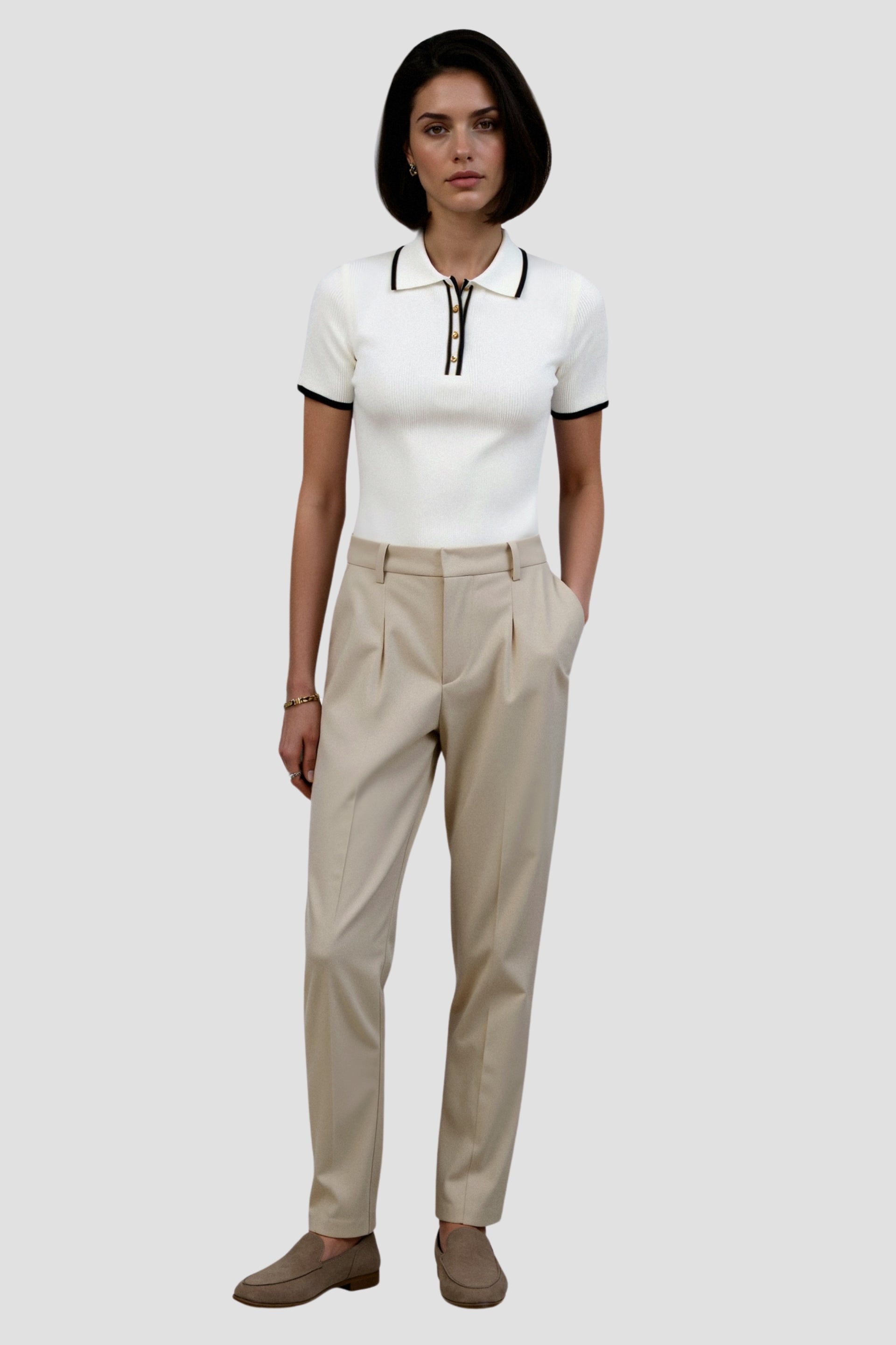 Contrast Elegant Trim Collared Slim Button Up Polo T-Shirt