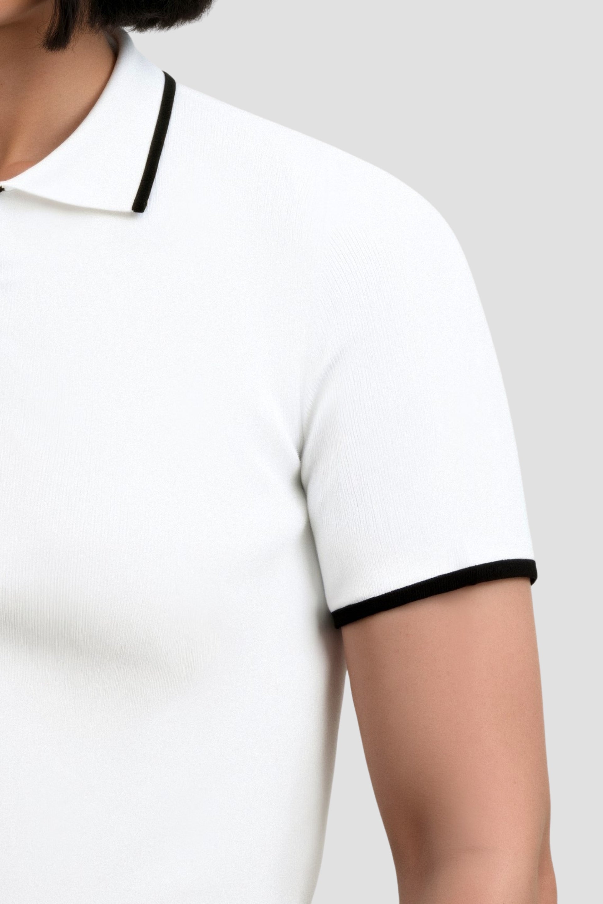 Contrast Elegant Trim Collared Slim Button Up Polo T-Shirt