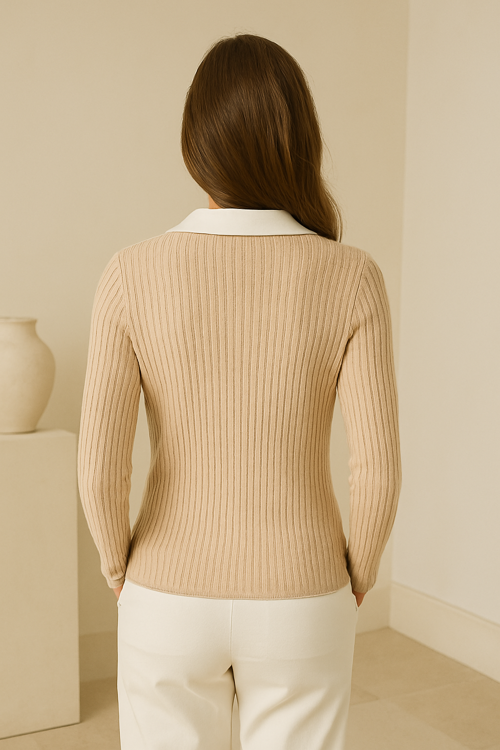Knitted Woolen Slim Rib Knit Polo Sweater