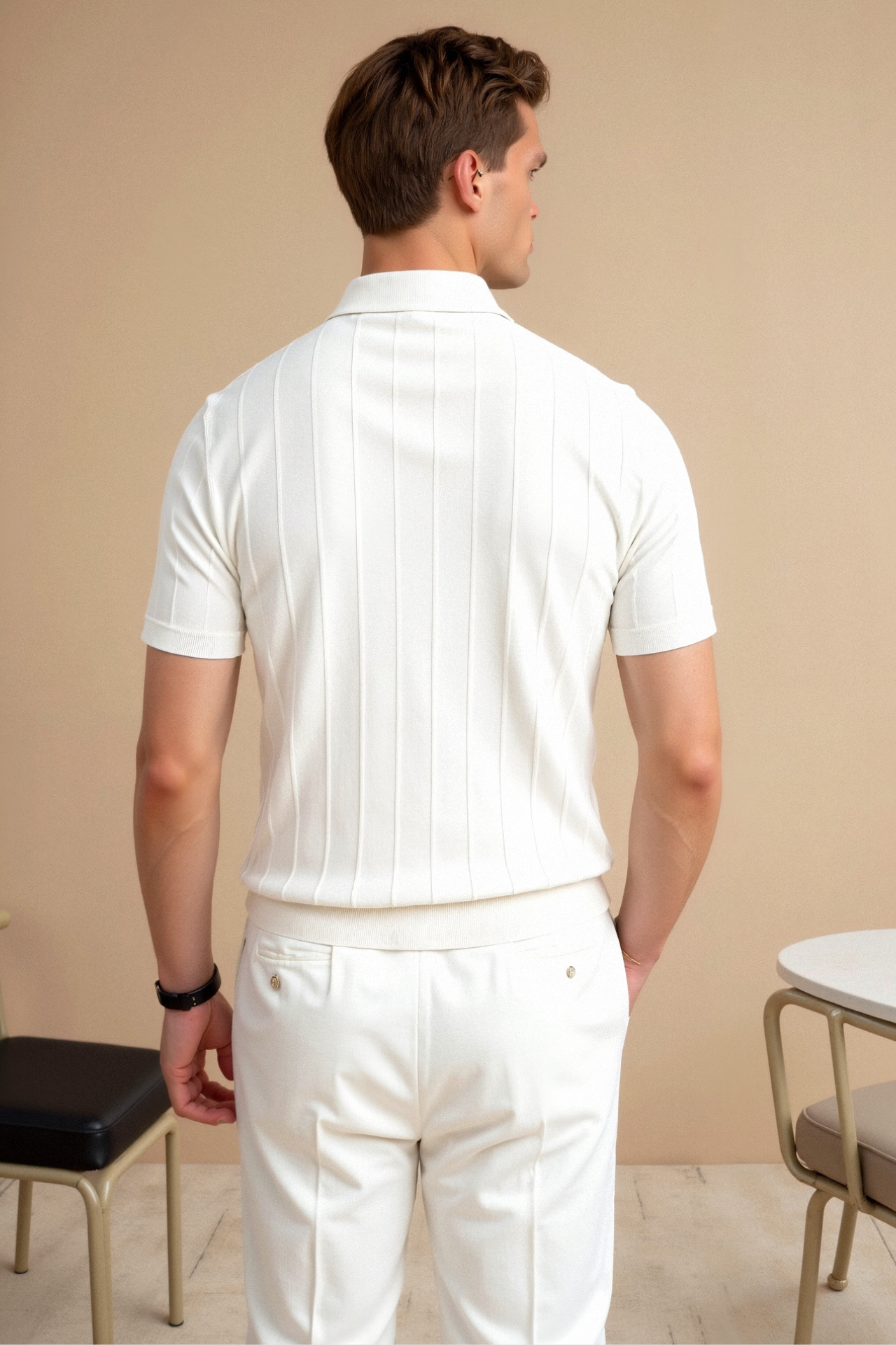 Vertical Striped Chic Button Up Polo T-Shirt