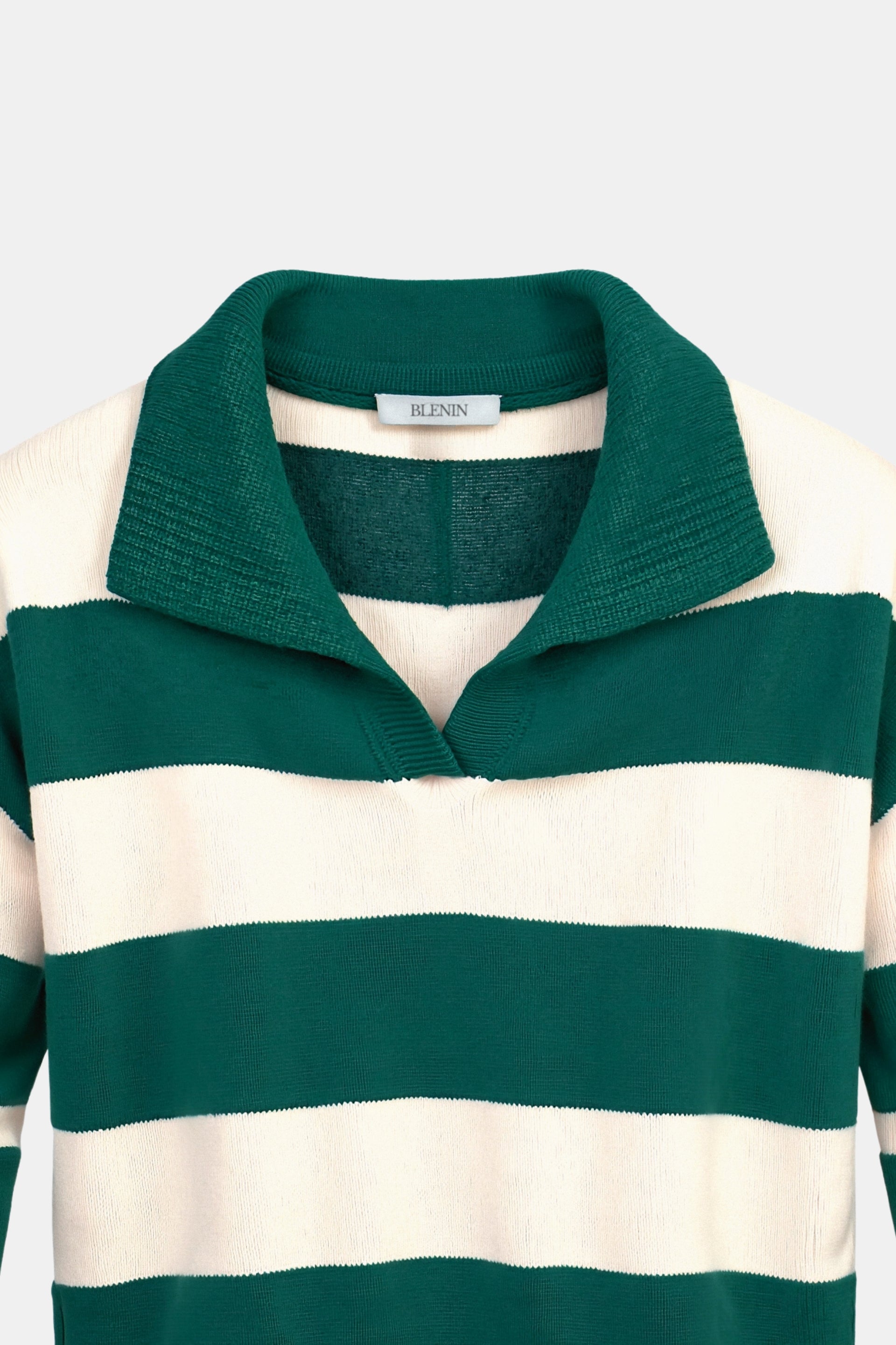 Green Color Block Striped Knitted Polo Pullover