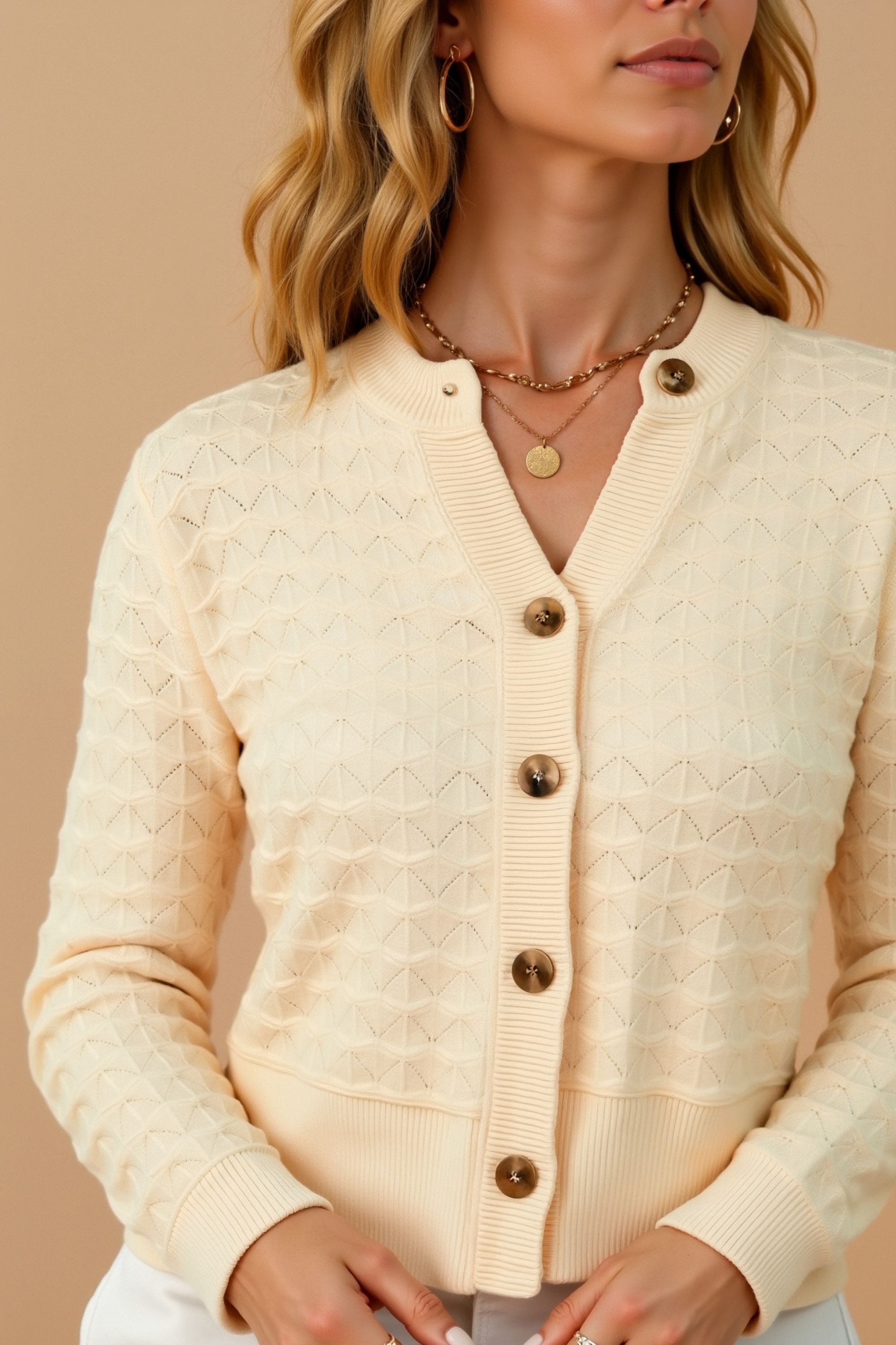 Elegant Long Sleeve Crew Neck Cardigan