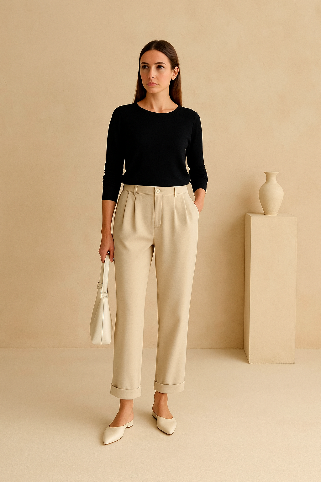 Casual High Waist Solid Button Straight Leg Pants