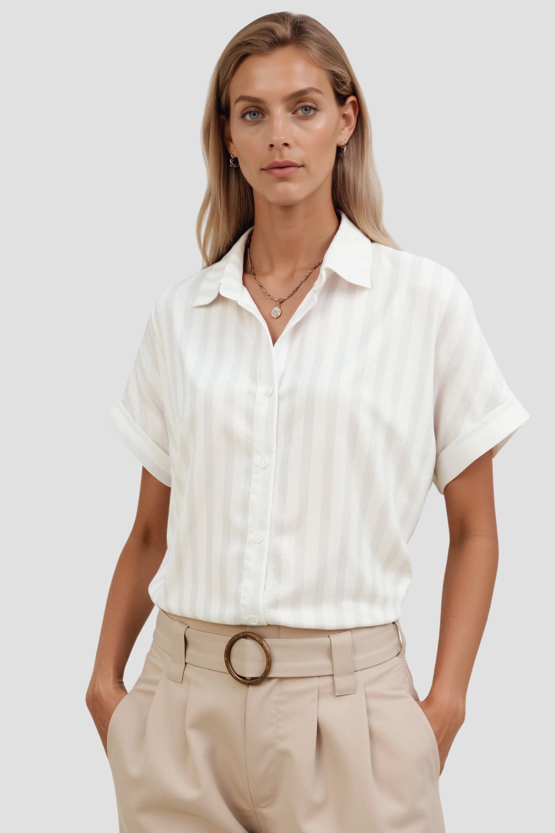 Casual Summer Elegant  Striped Button Front Shirt