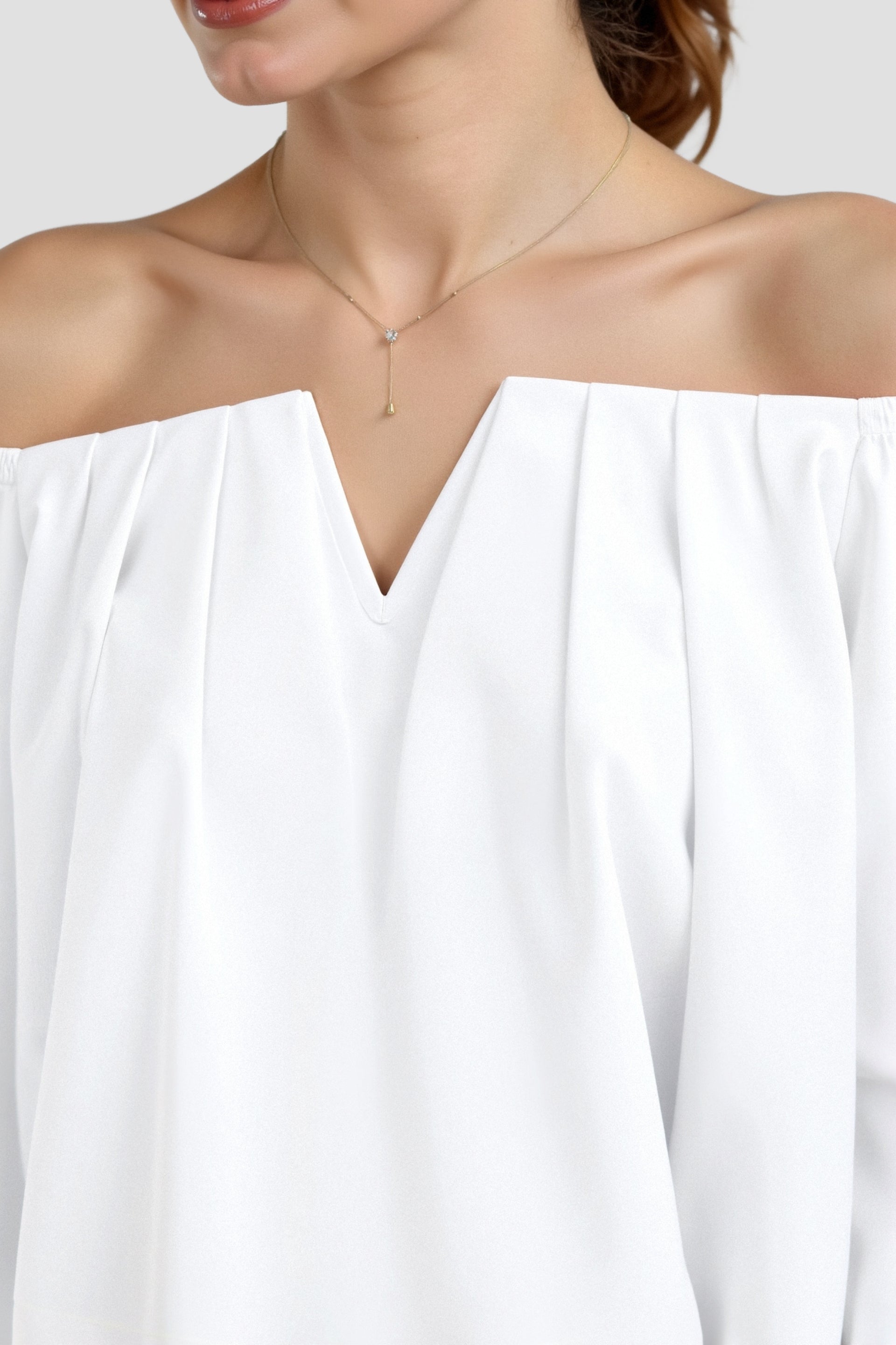 Elegant Loose Solid Pleated Notch Neck T-shirt