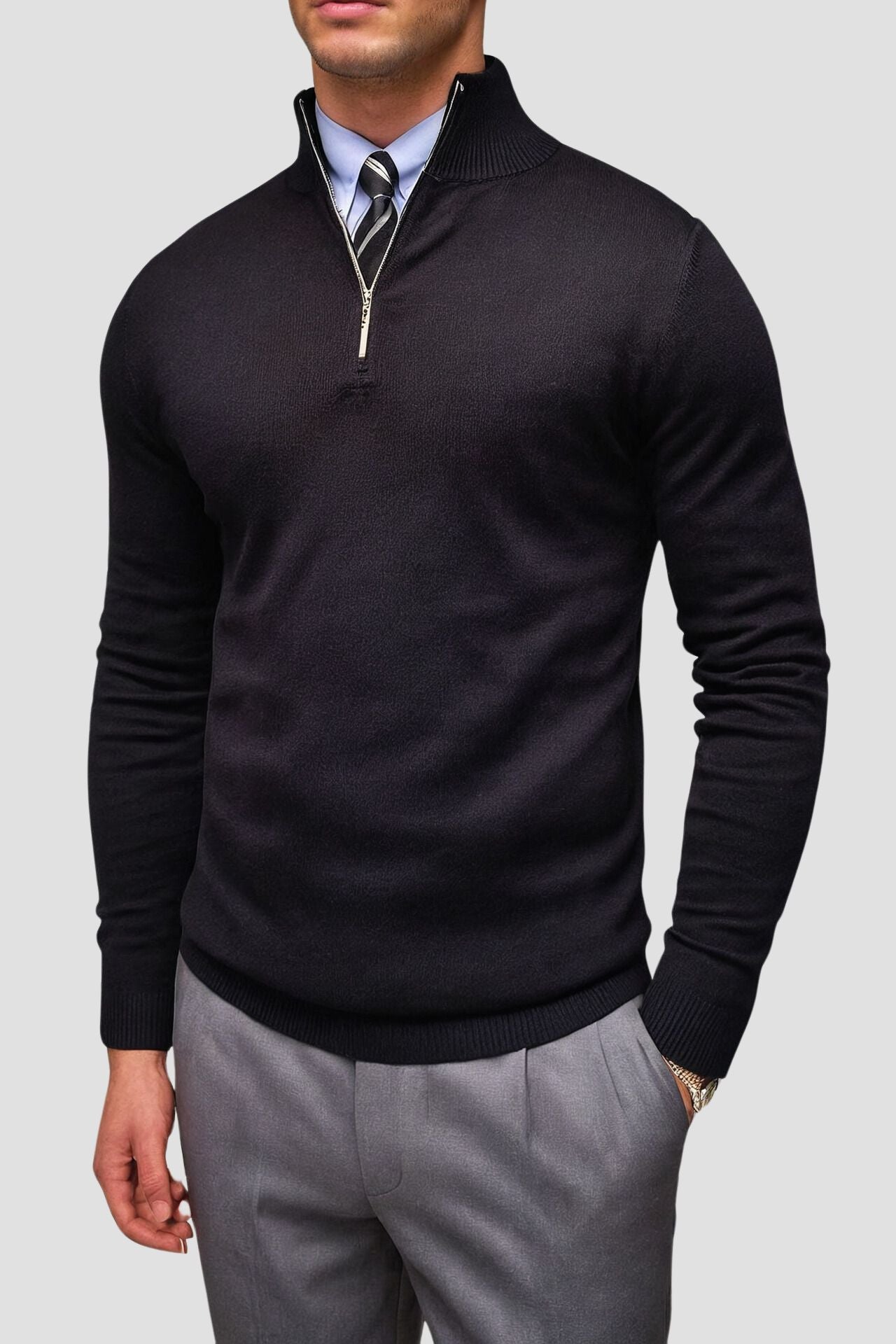 Classic Loose Solid Knitted Zip Pullover