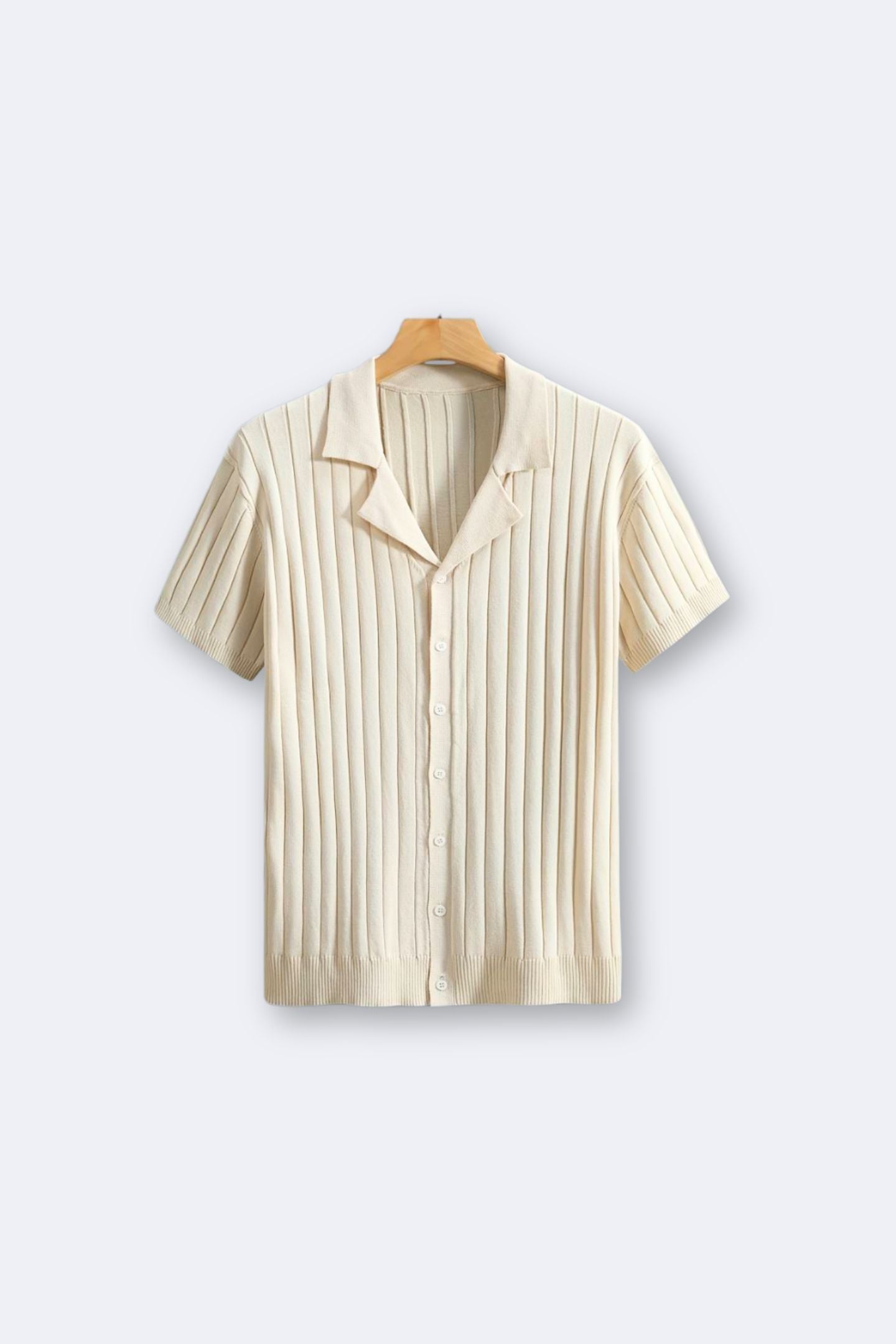 Classic Ribbed Short Sleeve Lapel Collar Knitted Shirt