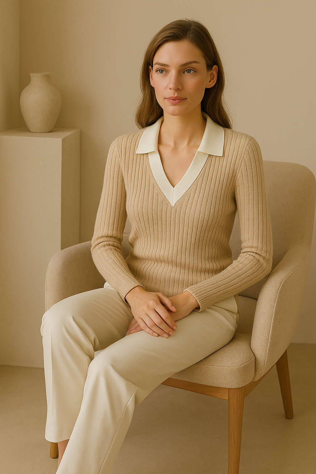 Knitted Woolen Slim Rib Knit Polo Sweater