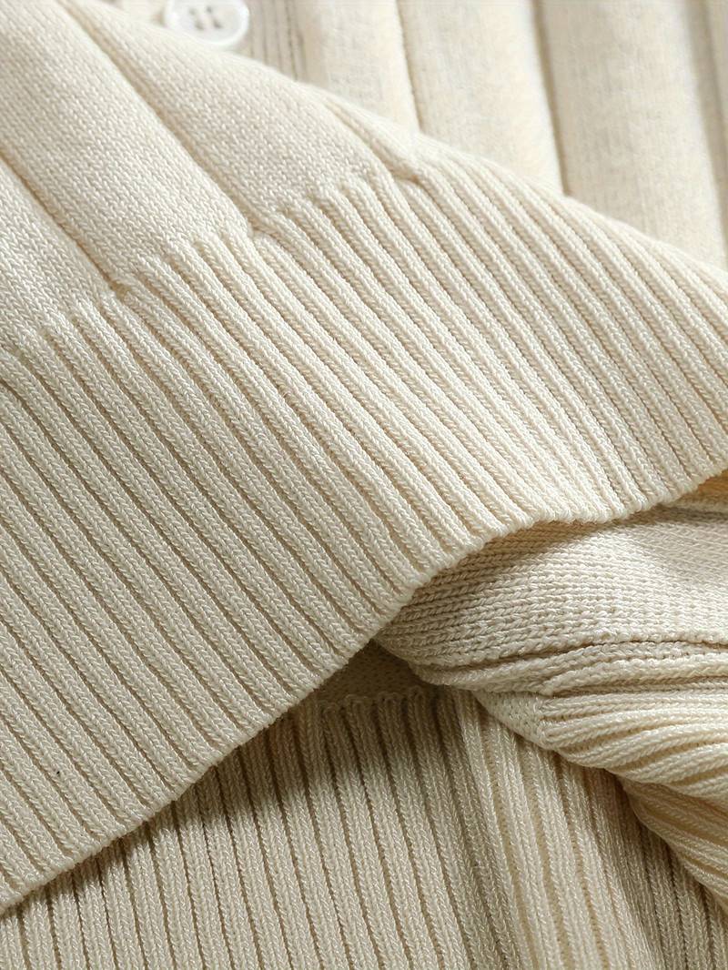 Classic Ribbed Short Sleeve Lapel Collar Knitted Shirt