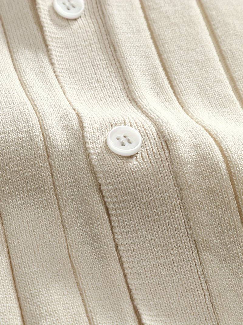 Classic Ribbed Short Sleeve Lapel Collar Knitted Shirt