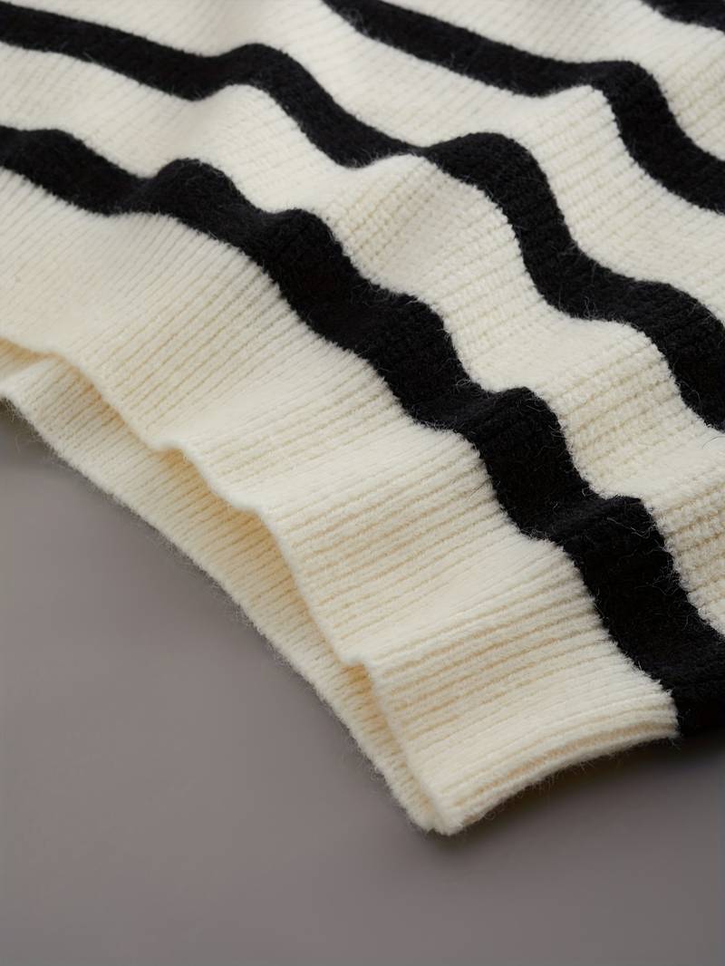 Women's Stylish Striped Knitted Sweater Polo Vest