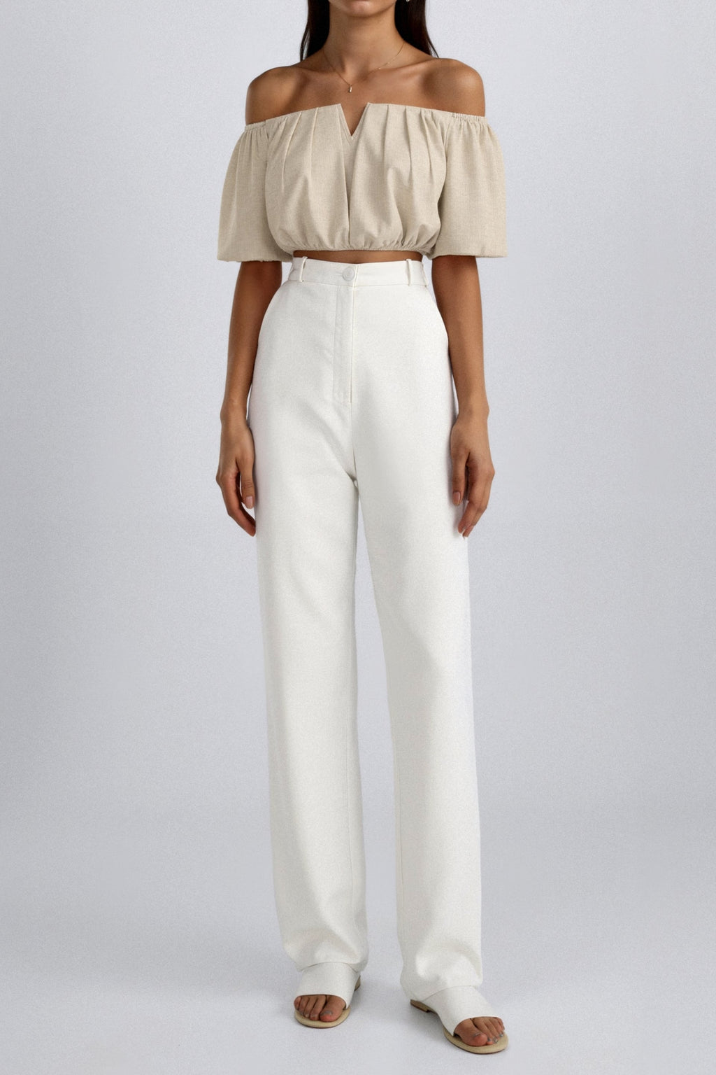 Elegant Loose Solid Pleated Notch Neck T-shirt