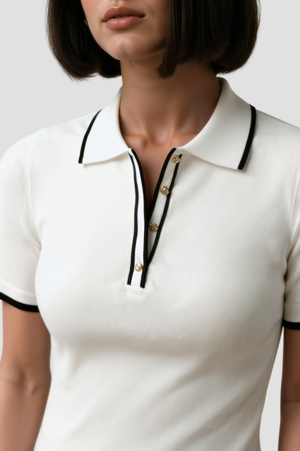 Contrast Elegant Trim Collared Slim Button Up Polo T-Shirt