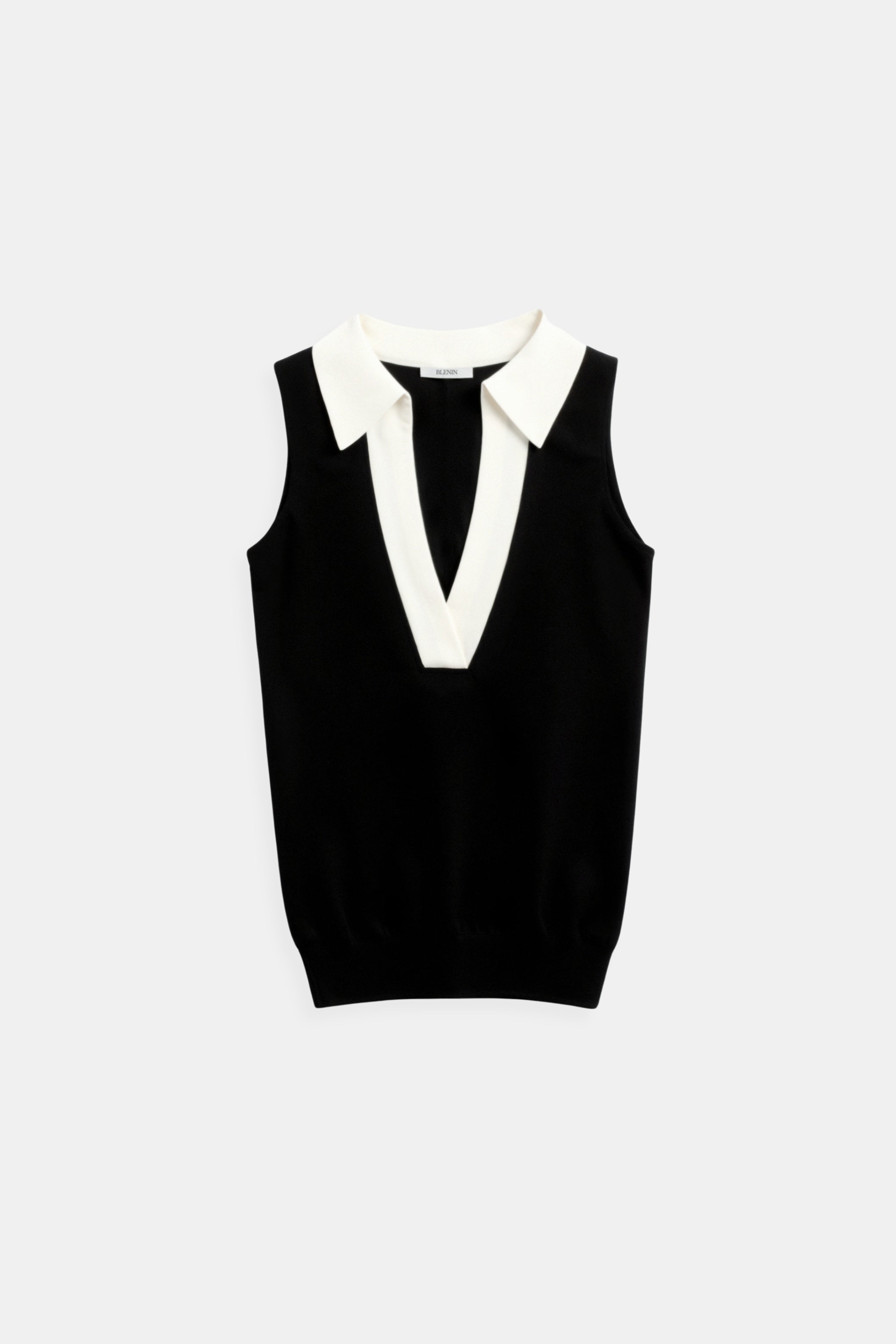 Knitted Premium Contrast Trim Collared Polo Tank Top