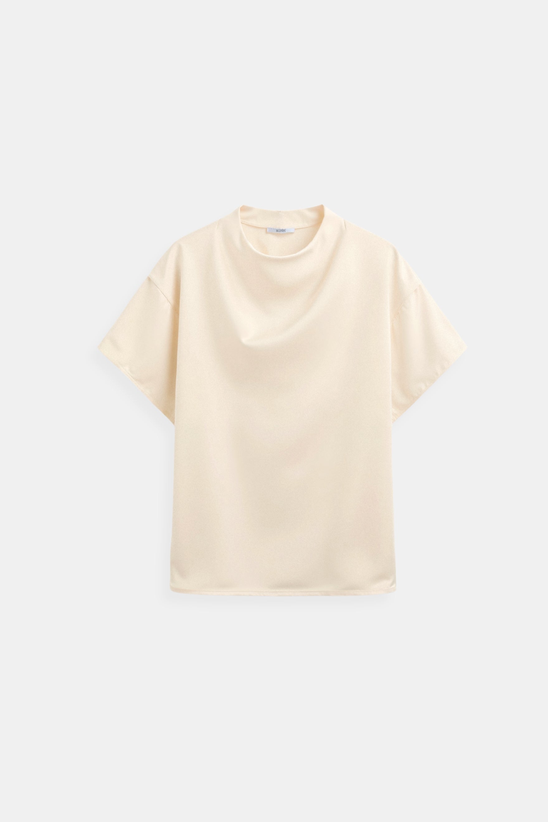 Plain Premium Solid Pleated Mock Neck Blouse