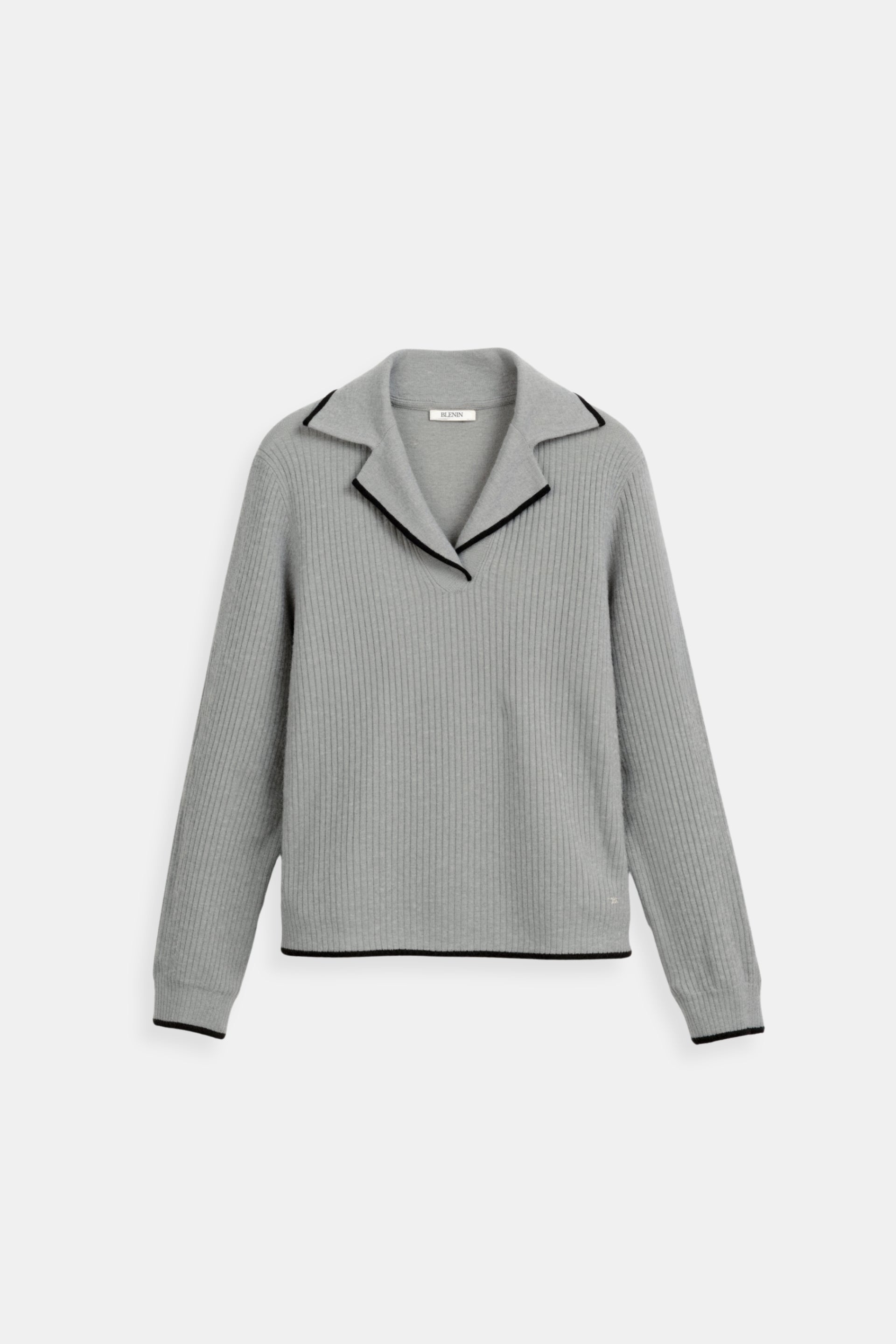 Contrast Trim Gray Label Neck Sweater
