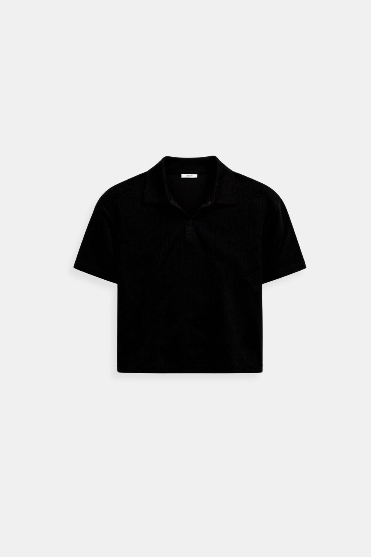 Cropped Solid Collared Short Sleeve Ribbed Polo T-shirt