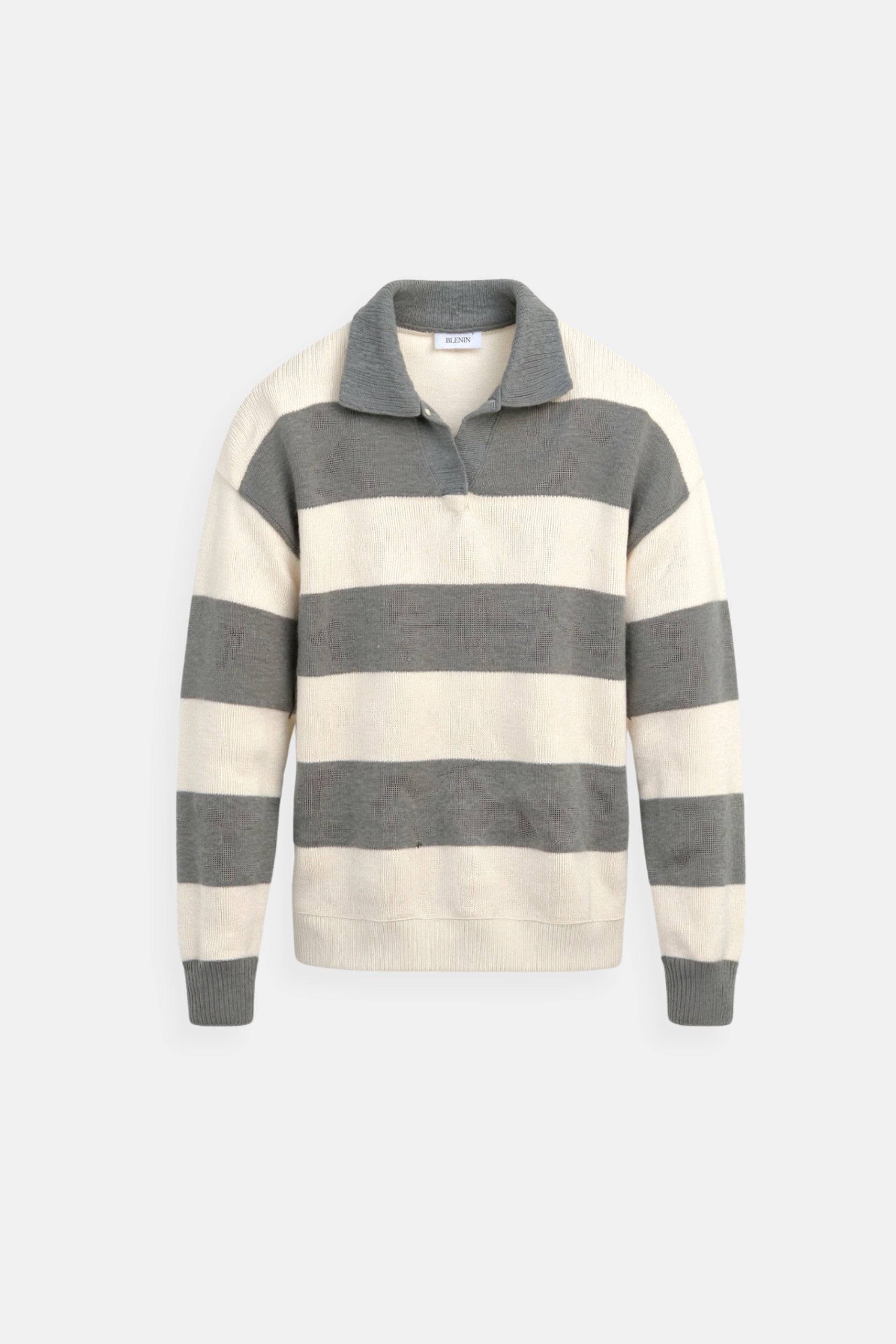 Green Color Block Striped Knitted Polo Pullover