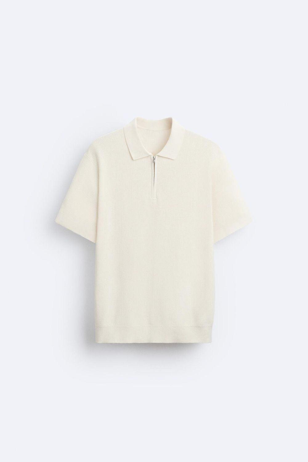 Knitted Short Sleeve Polo Zip T-Shirt