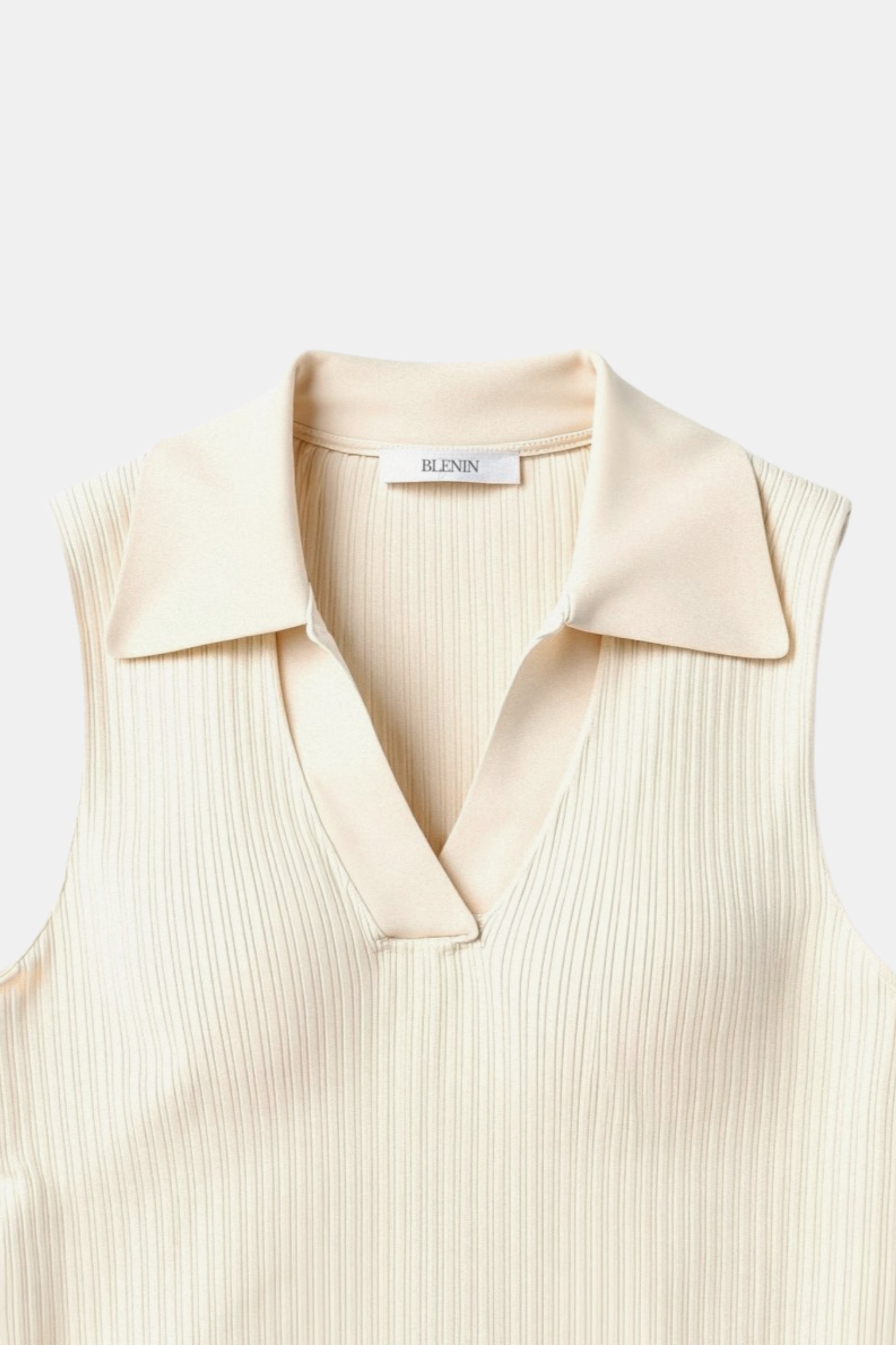 Sleeveless Simple Solid Collared Slim Top