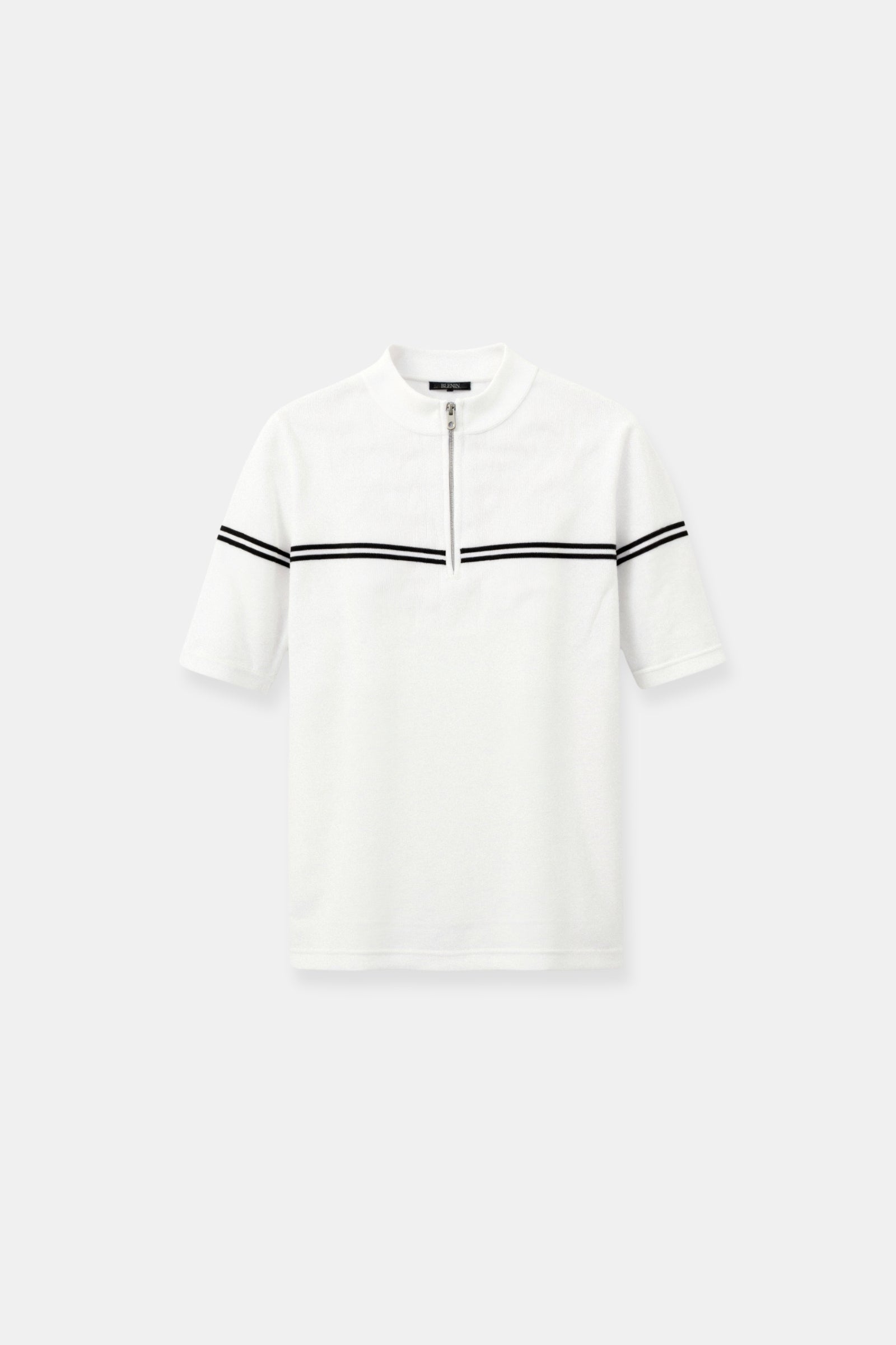 Zip Up Elegant Short Sleeve Striped T-shirt