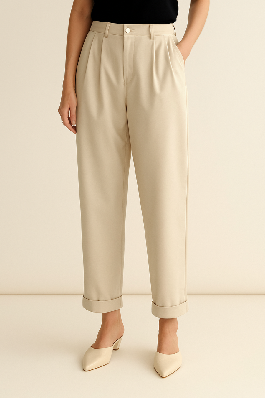 Casual High Waist Solid Button Straight Leg Pants