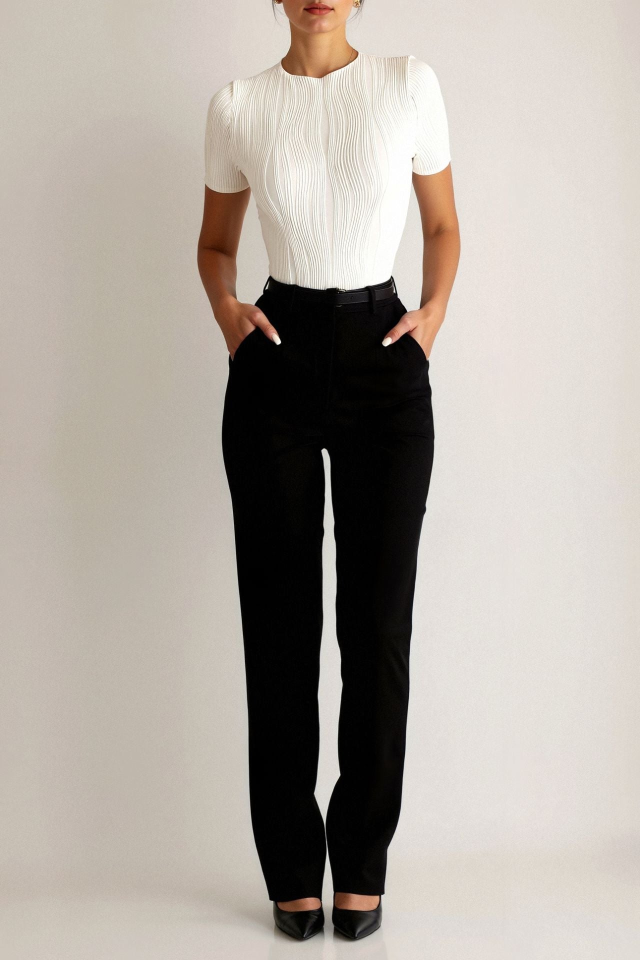 Spring & Summer Solid Crew Neck Textured T-Shirt