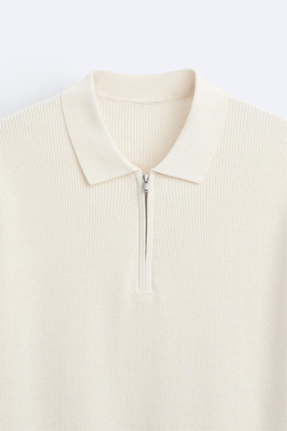 Knitted Short Sleeve Polo Zip T-Shirt