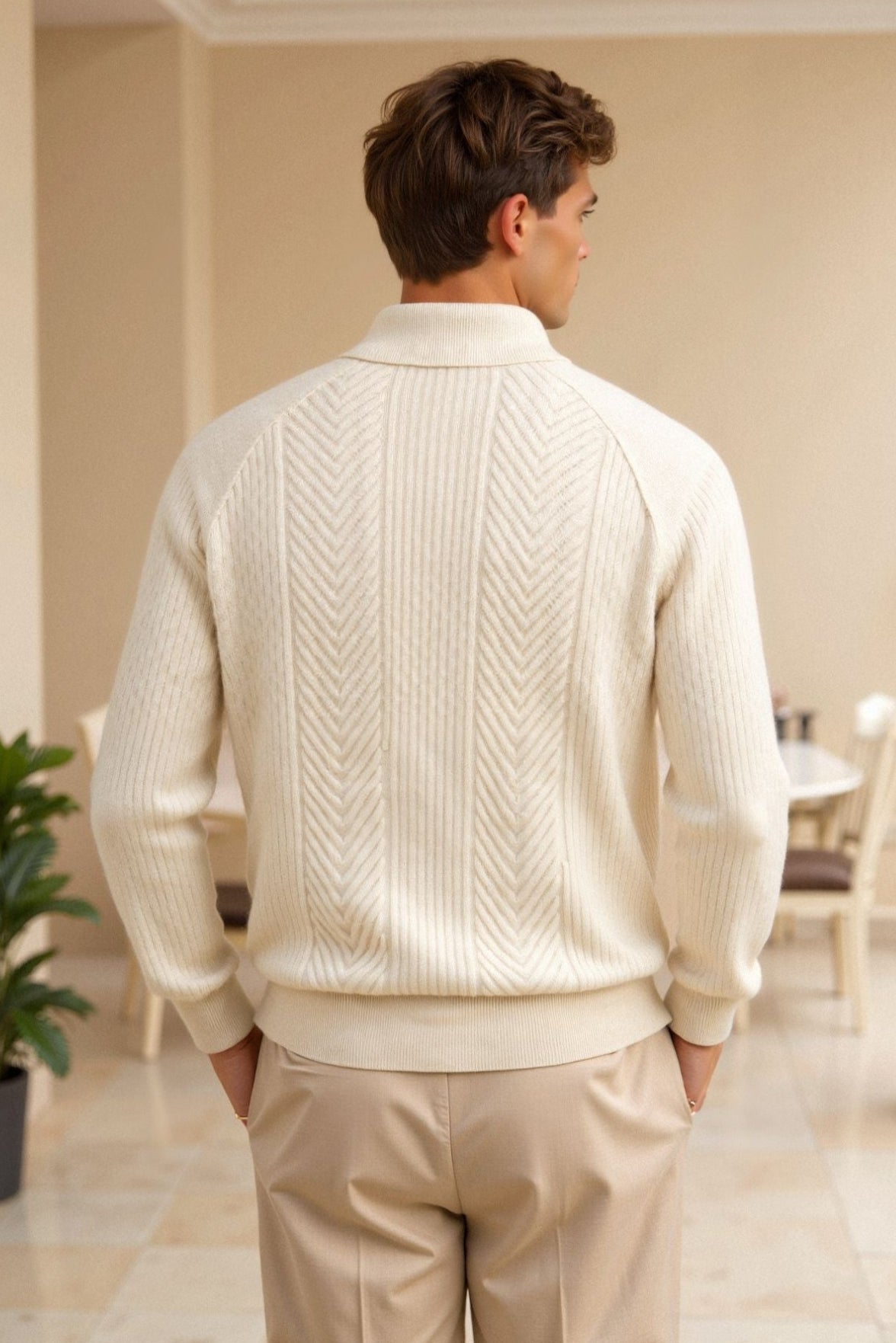 Men's Retro Solid Color Textured Knit Long Sleeve Golf Sweater