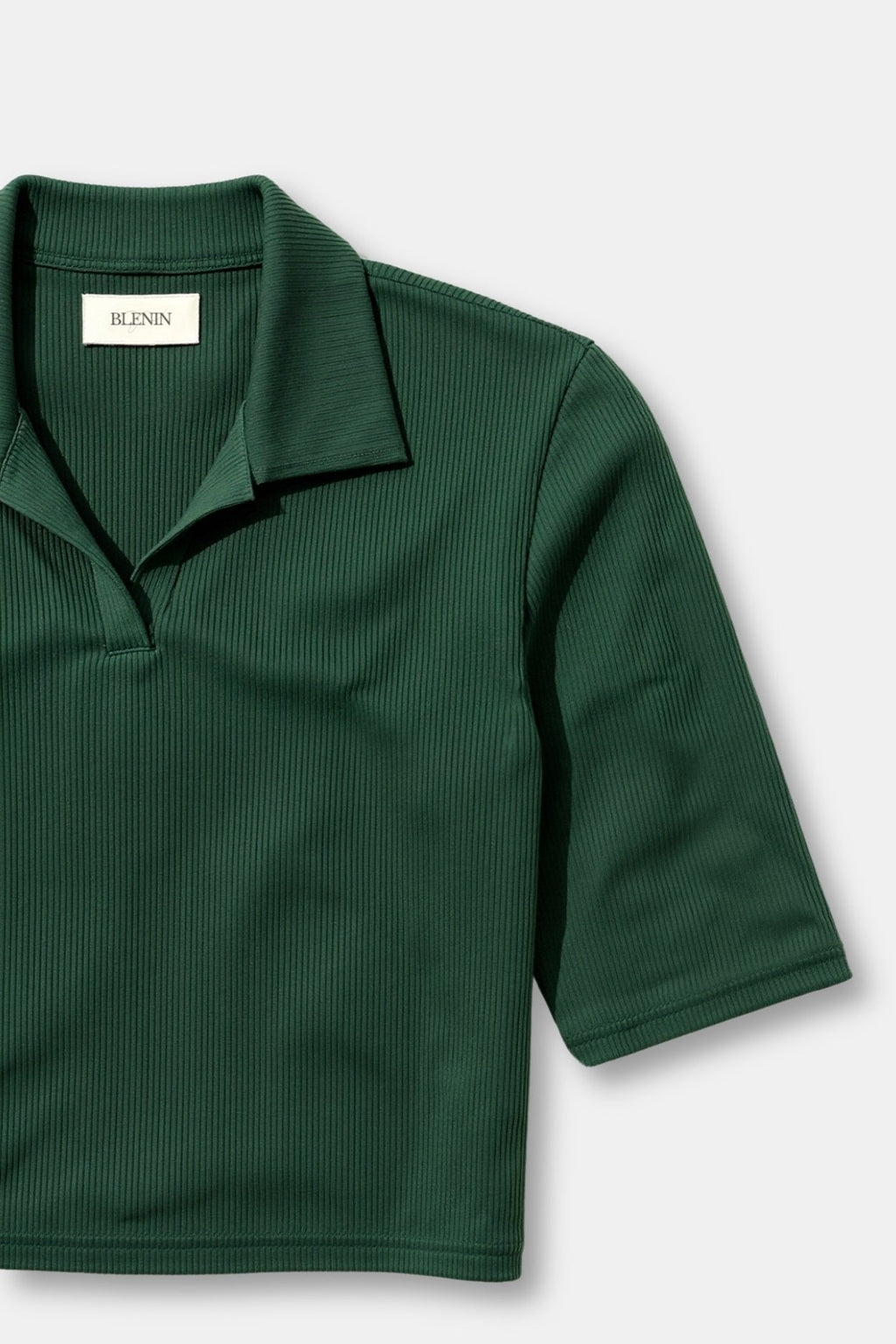Cropped Solid Collared Short Sleeve Ribbed Polo T-shirt