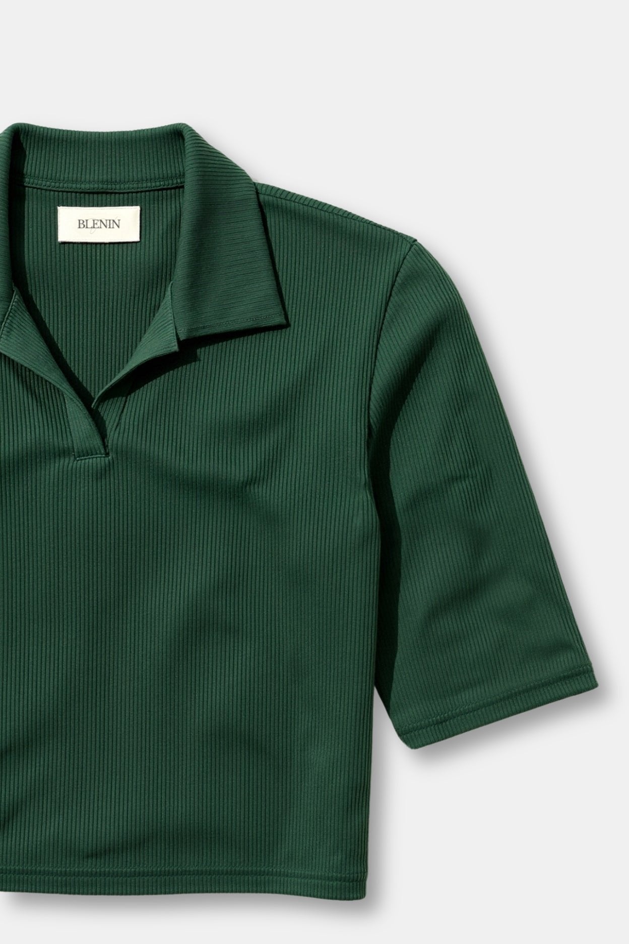 Cropped Solid Collared Short Sleeve Ribbed Polo T-shirt