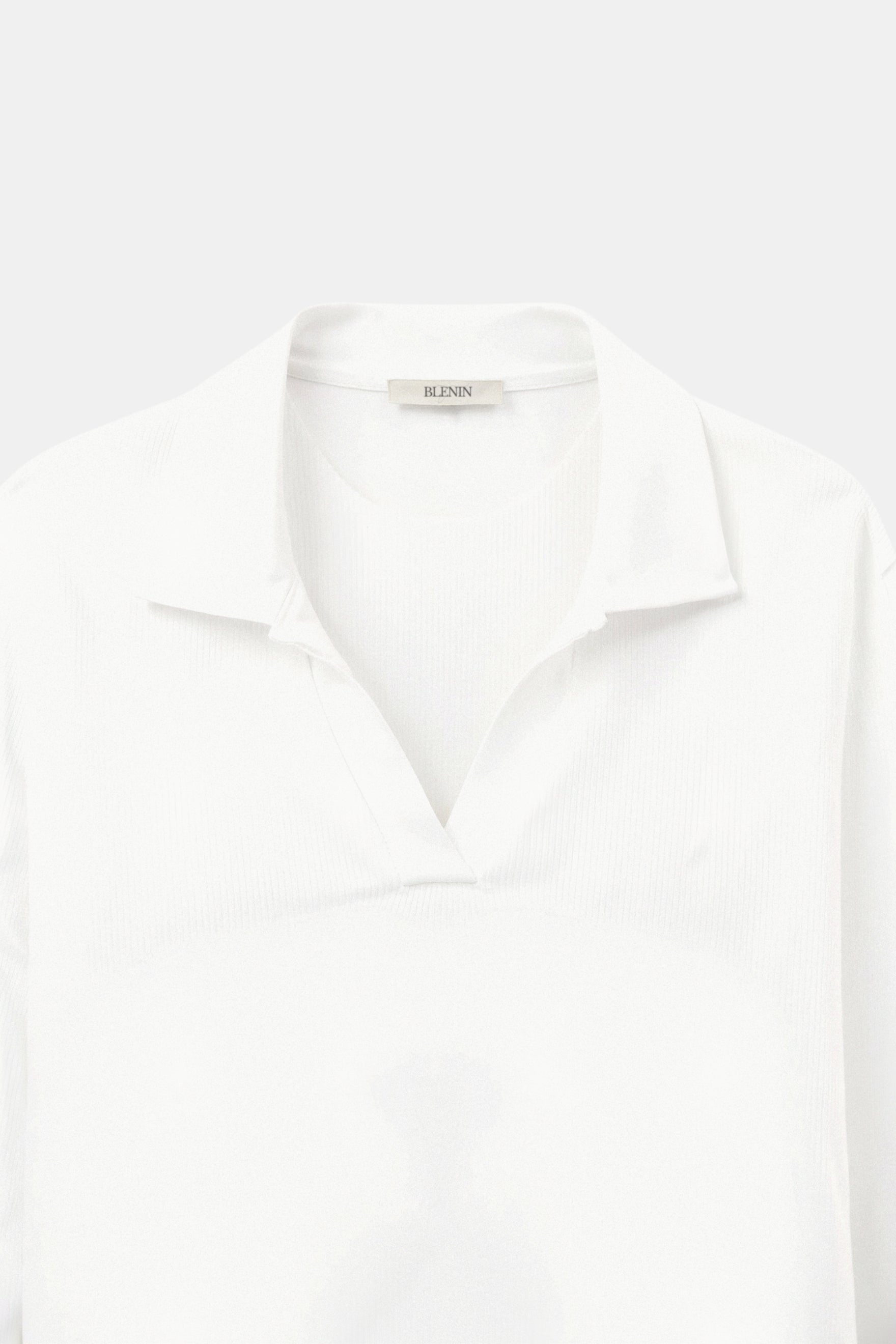 Elegant Long Sleeve Solid Notched Collar Ribbed Polo T-shirt