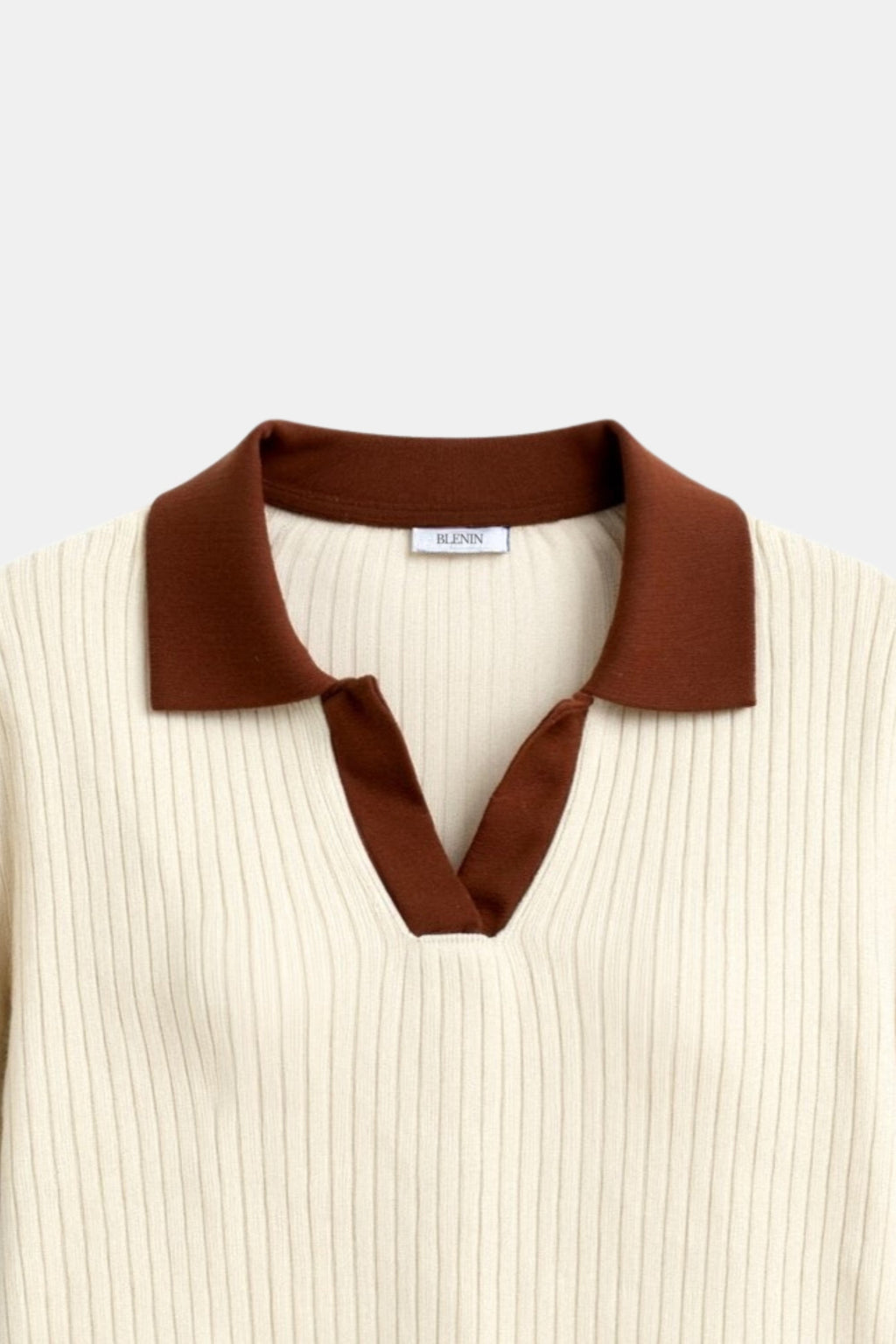 Casual Polo Color Block Notched Collar Knitted Top
