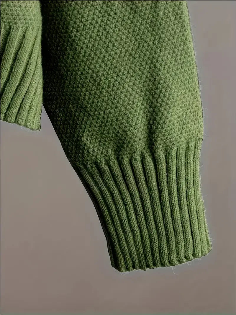MID-SEASON SET - SOFT KNIT U-NECK SWEATER  & WIDE-LEG PANTS GREEN