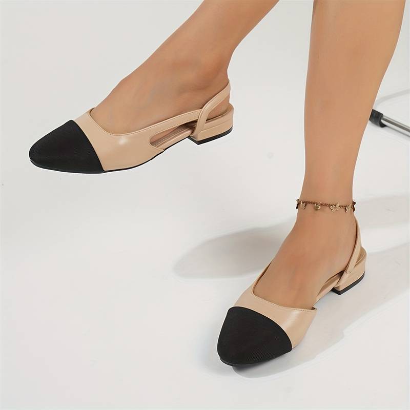 Women's Contrast Color Elegant Ankle Strap Chunky Low Heel Shoes