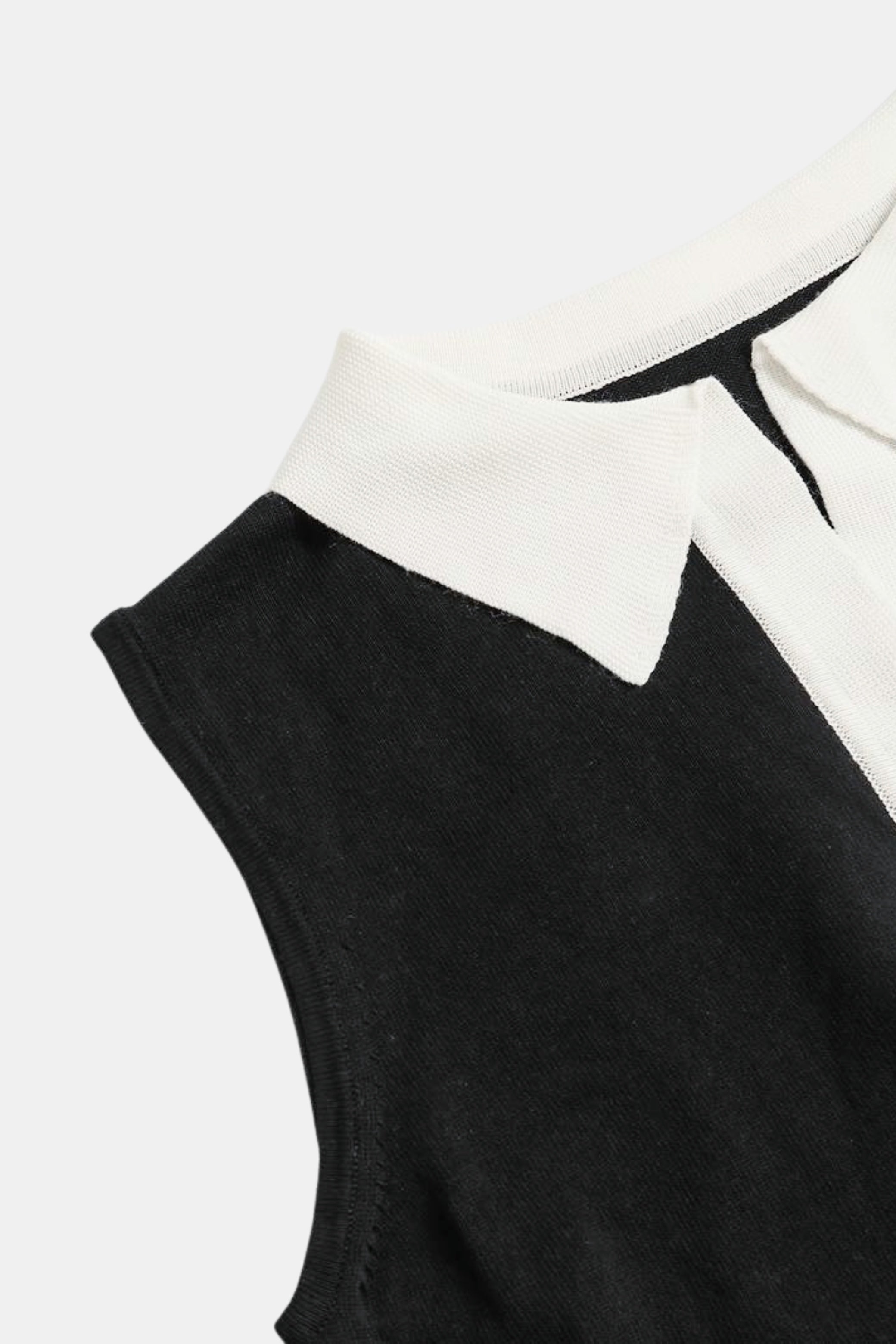 Knitted Premium Contrast Trim Collared Polo Tank Top