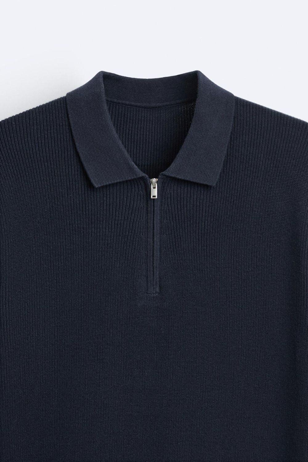 Knitted Short Sleeve Polo Zip T-Shirt