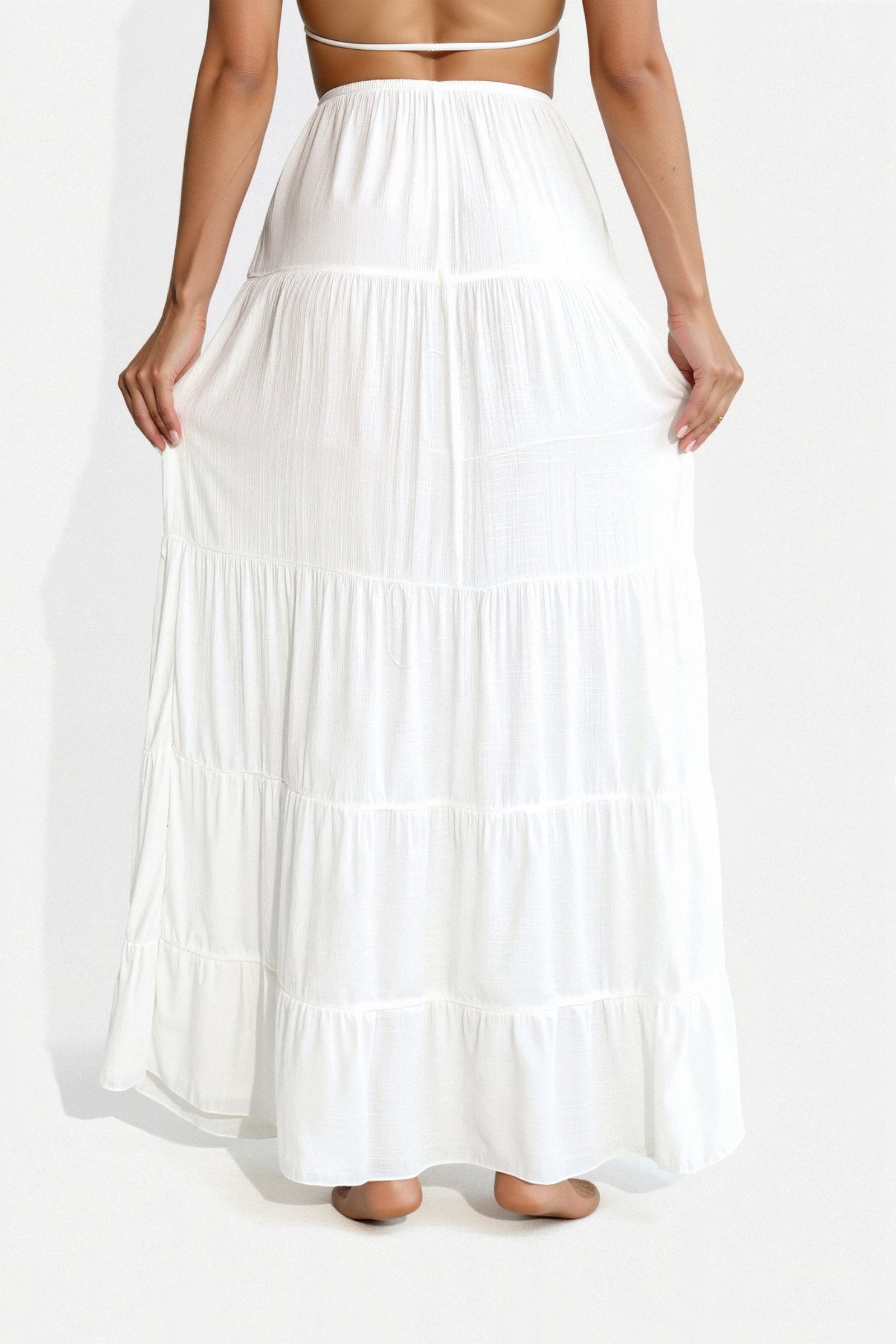 Solid Ruffle Hem Tie Skirt