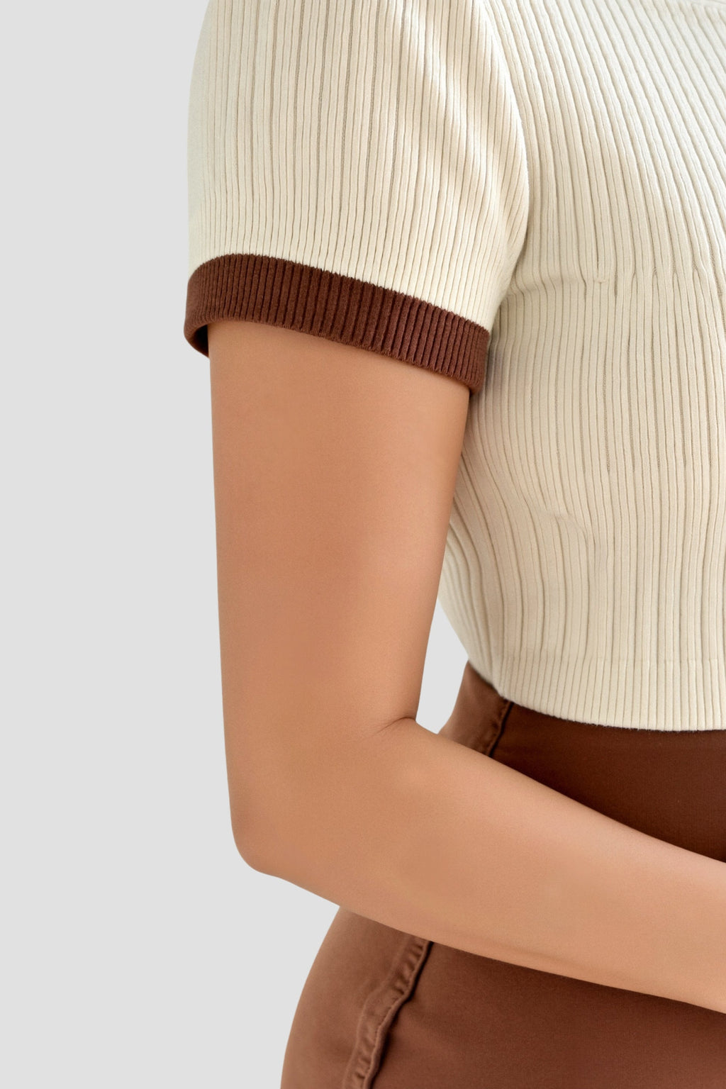 Casual Polo Color Block Notched Collar Knitted Top