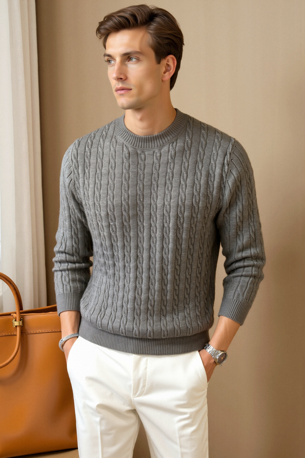 Premium O-neck Cable Knitted Pullover