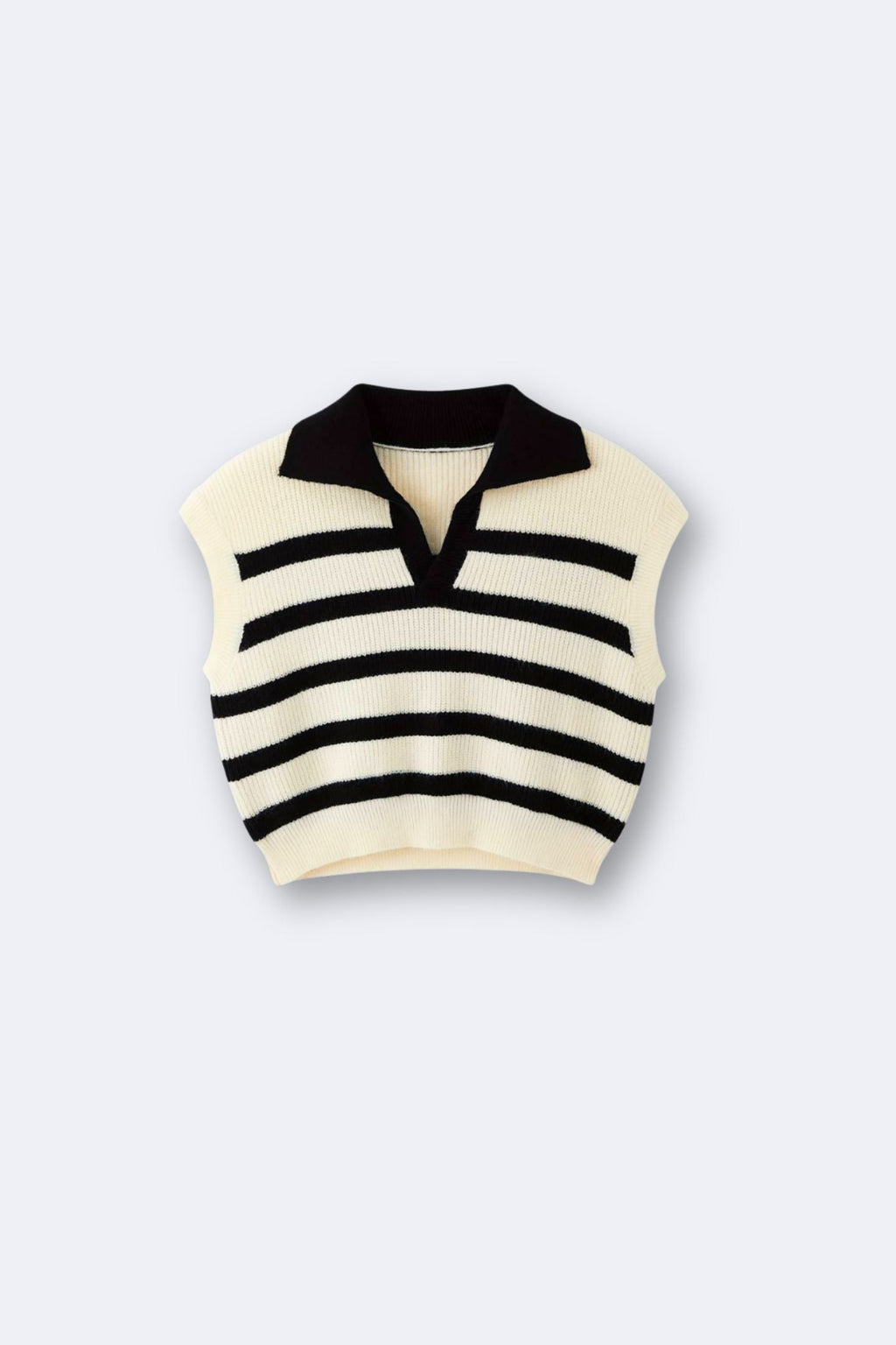 Women's Stylish Striped Knitted Sweater Polo Vest