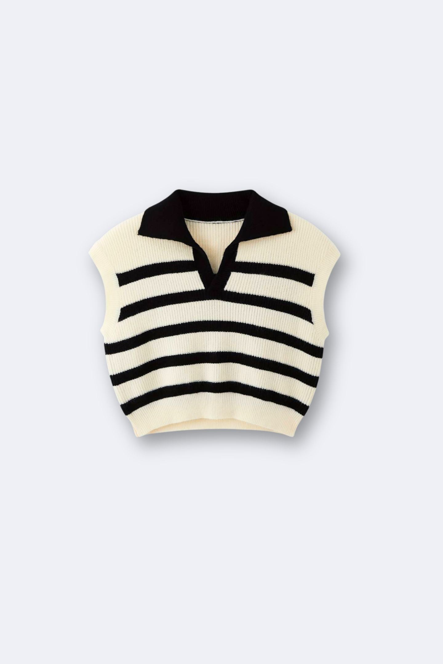 Women's Stylish Striped Knitted Sweater Polo Vest