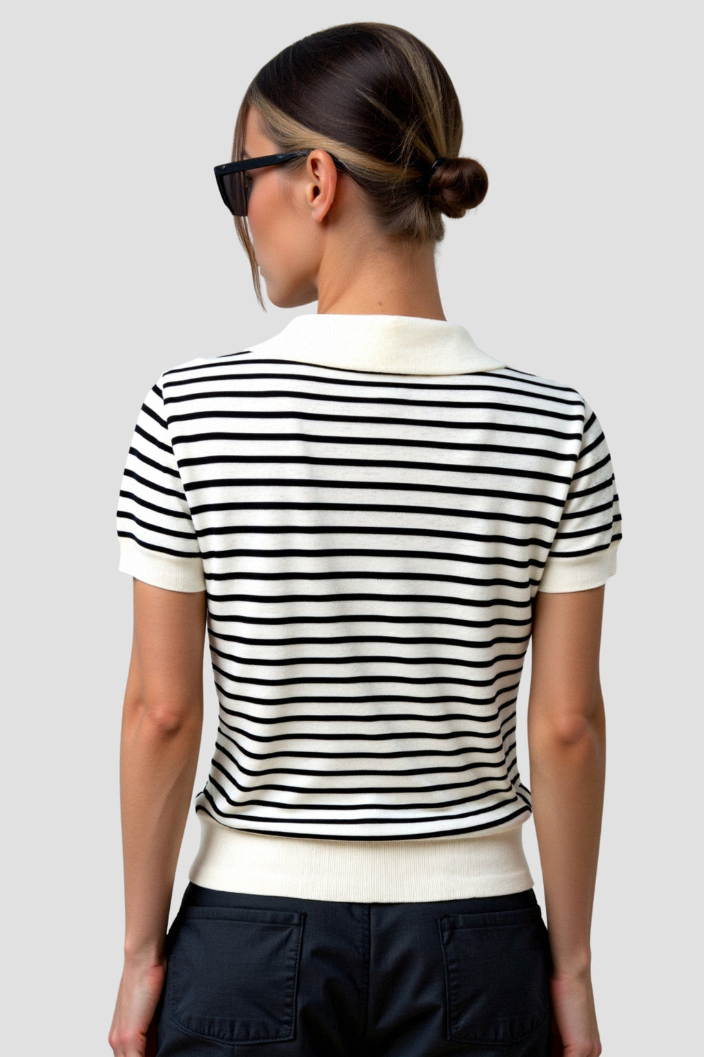 Versatile Striped Pattern Collared Top