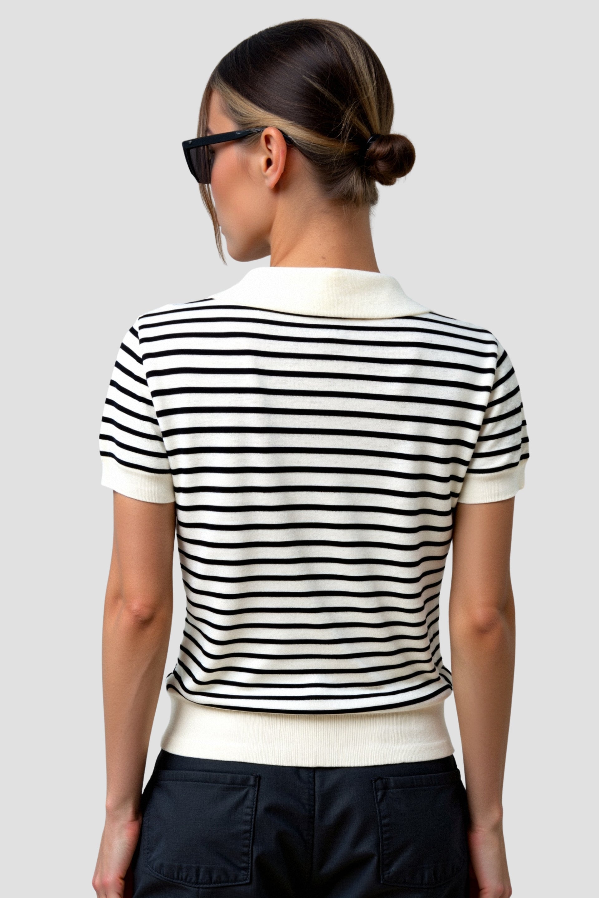 Versatile Striped Pattern Collared Top