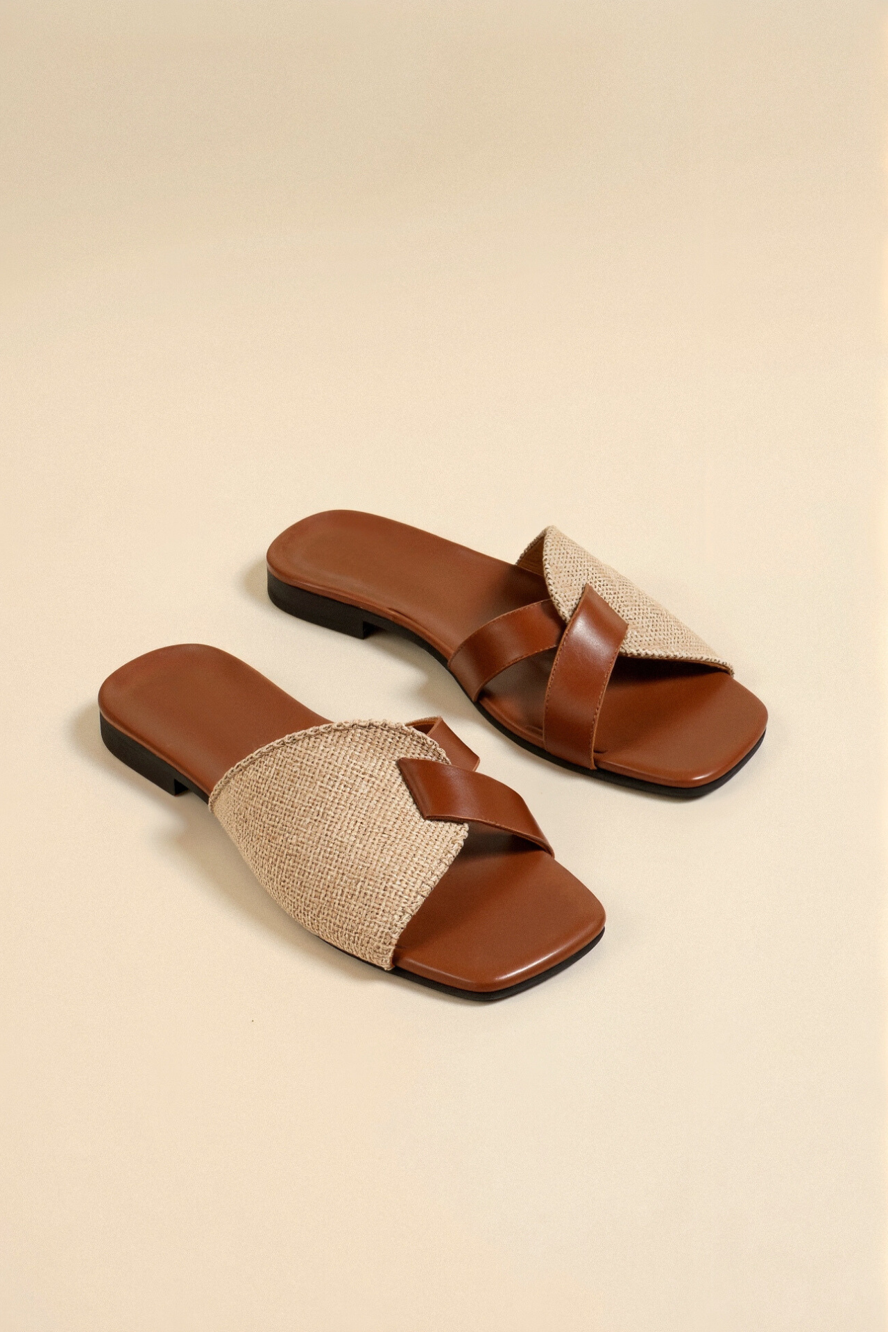 Women's Square Toe Casual Retro Open Toe Flat Slides