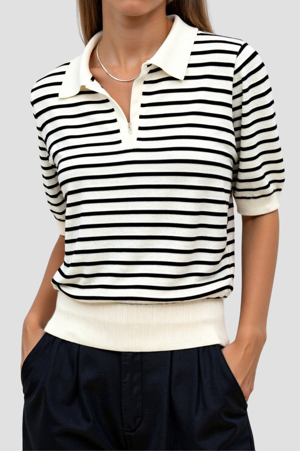 Versatile Striped Pattern Collared Top
