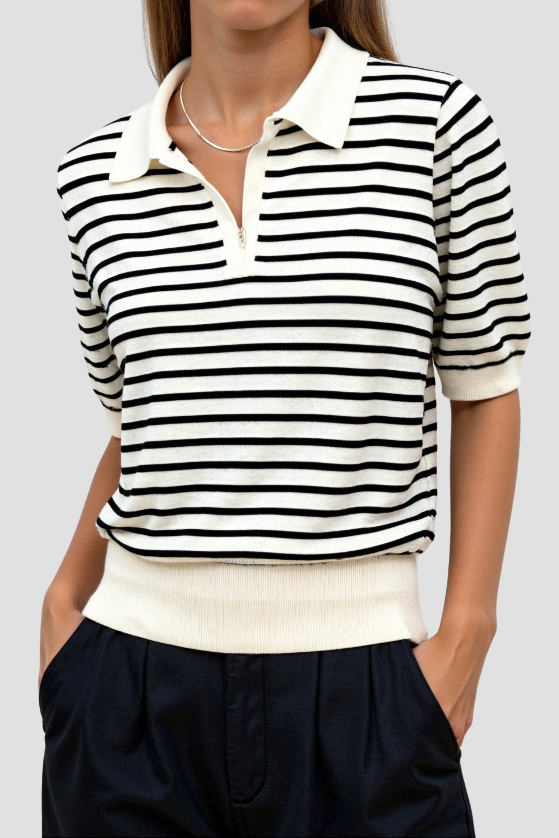 Versatile Striped Pattern Collared Top