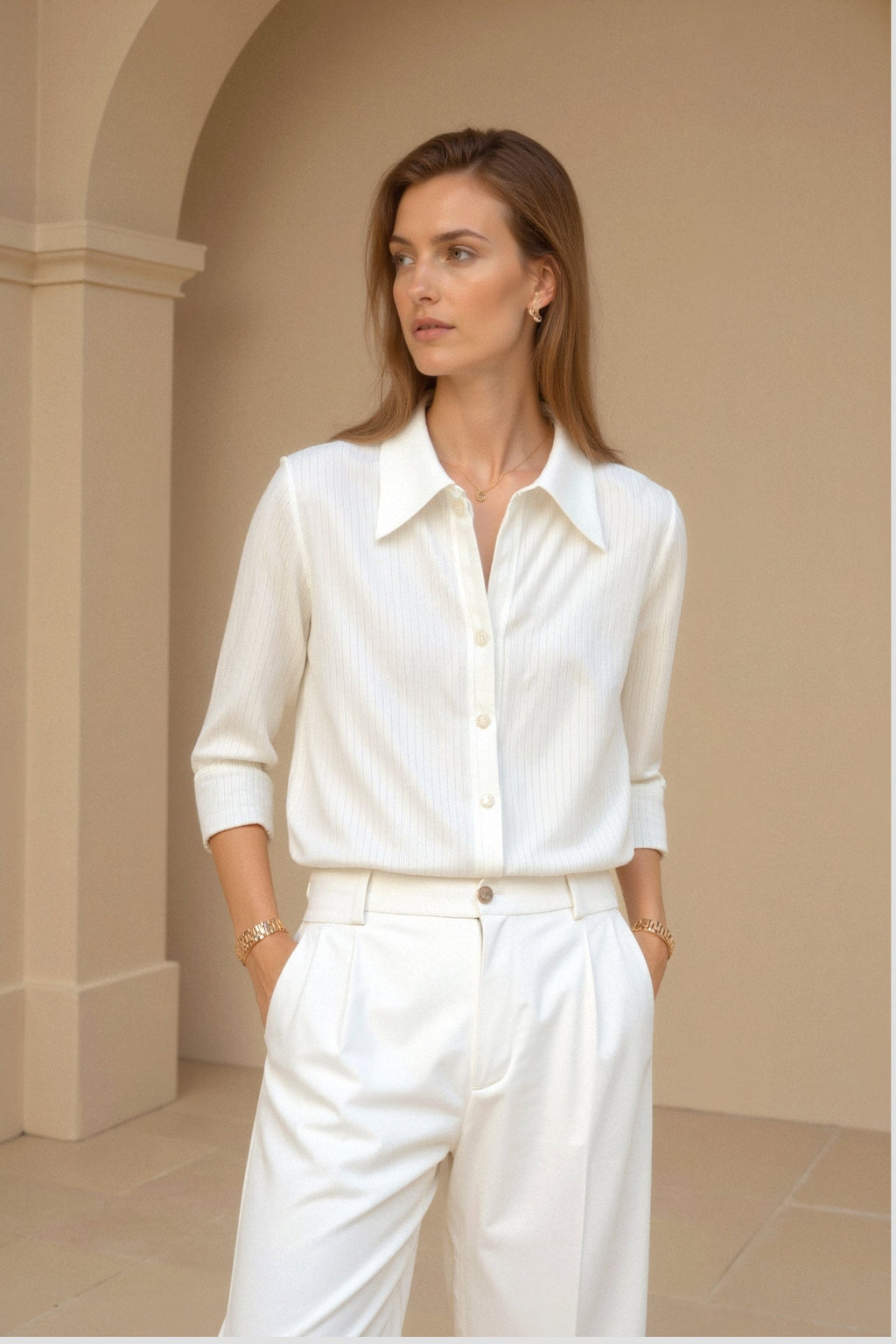 Elegant Striped Print Button Business Front Shirt