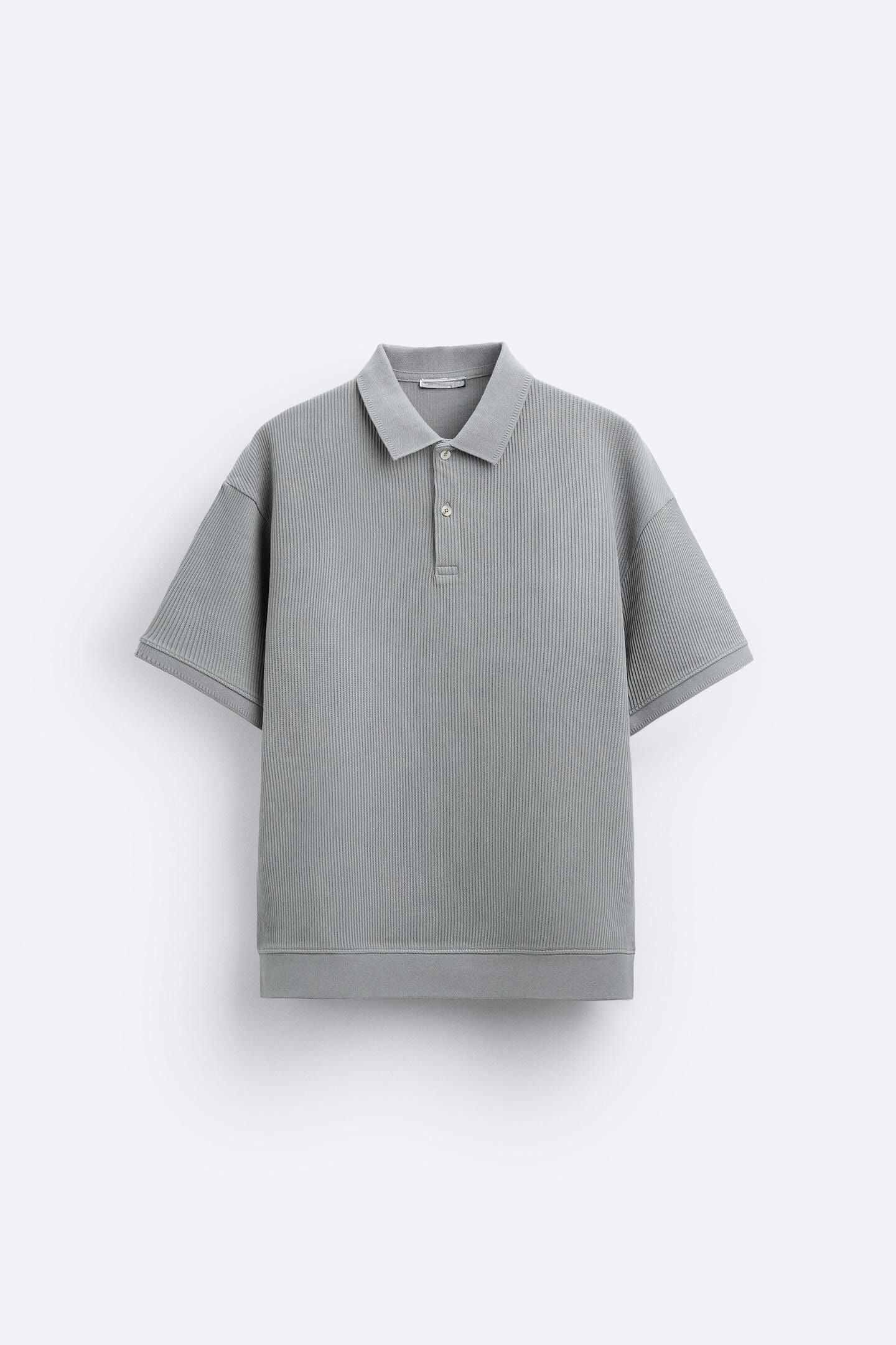 Textured Button Polo T-Shirt