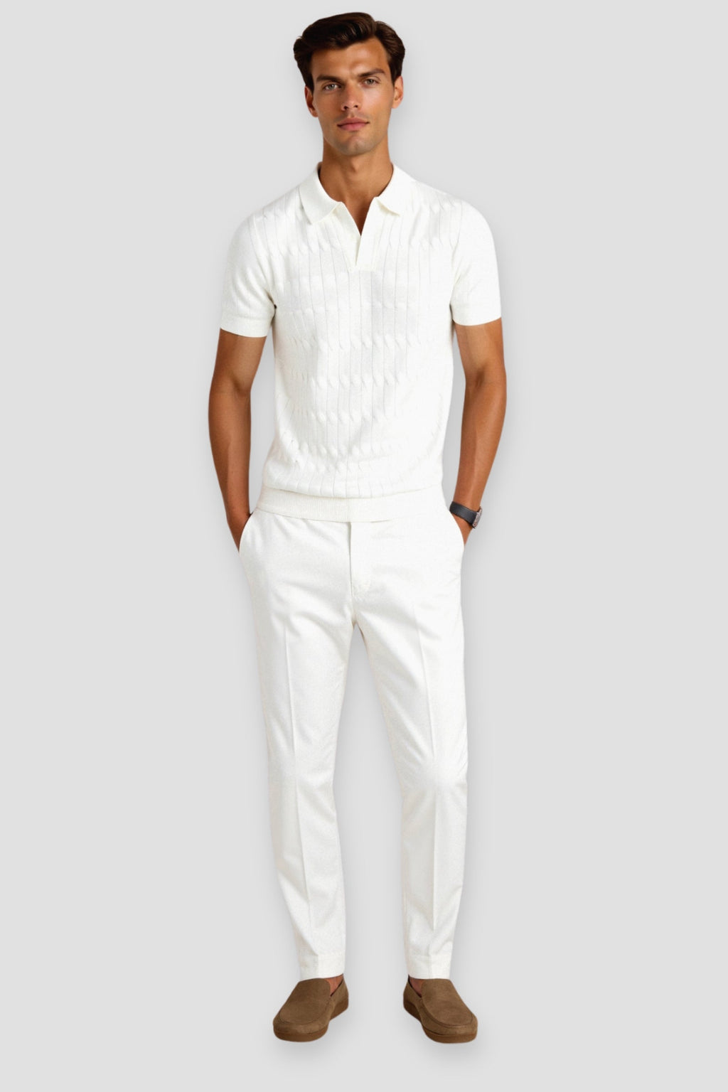 Premium V-Neck Cable Knit Polo T-Shirt